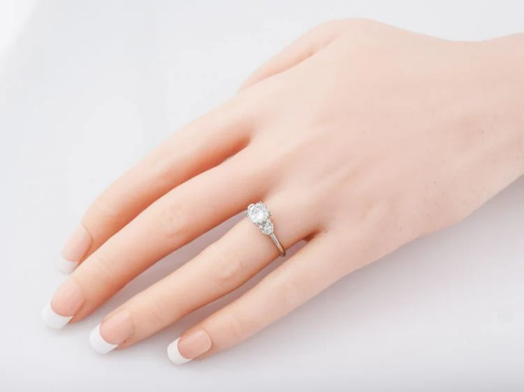 Vintage Engagement Ring Mid-Century .91 Transitional Cut Diamond in Platinum - Image 7