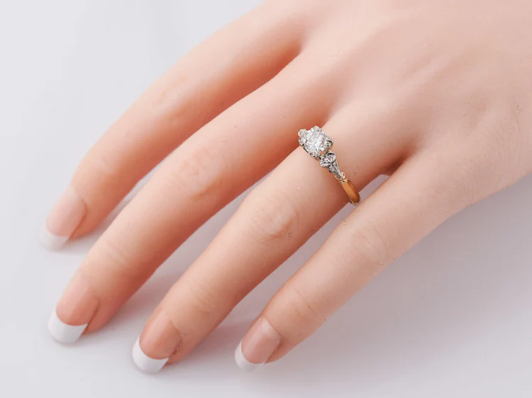 Vintage Engagement Ring Retro .51ct Round Brilliant Cut Diamond in 14k White & Yellow Gold - Image 7