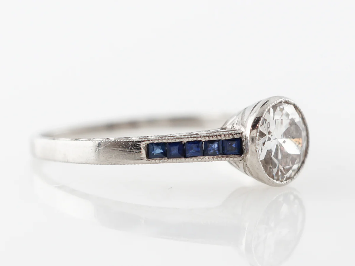 Vintage European Cut Diamond Engagement Ring w/ Sapphire Accents - Image 3