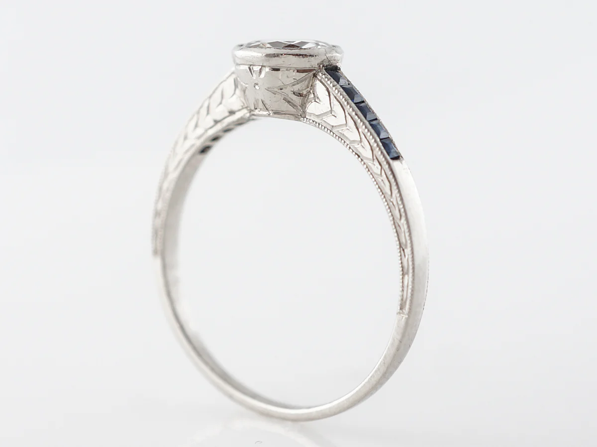 Vintage European Cut Diamond Engagement Ring w/ Sapphire Accents - Image 5