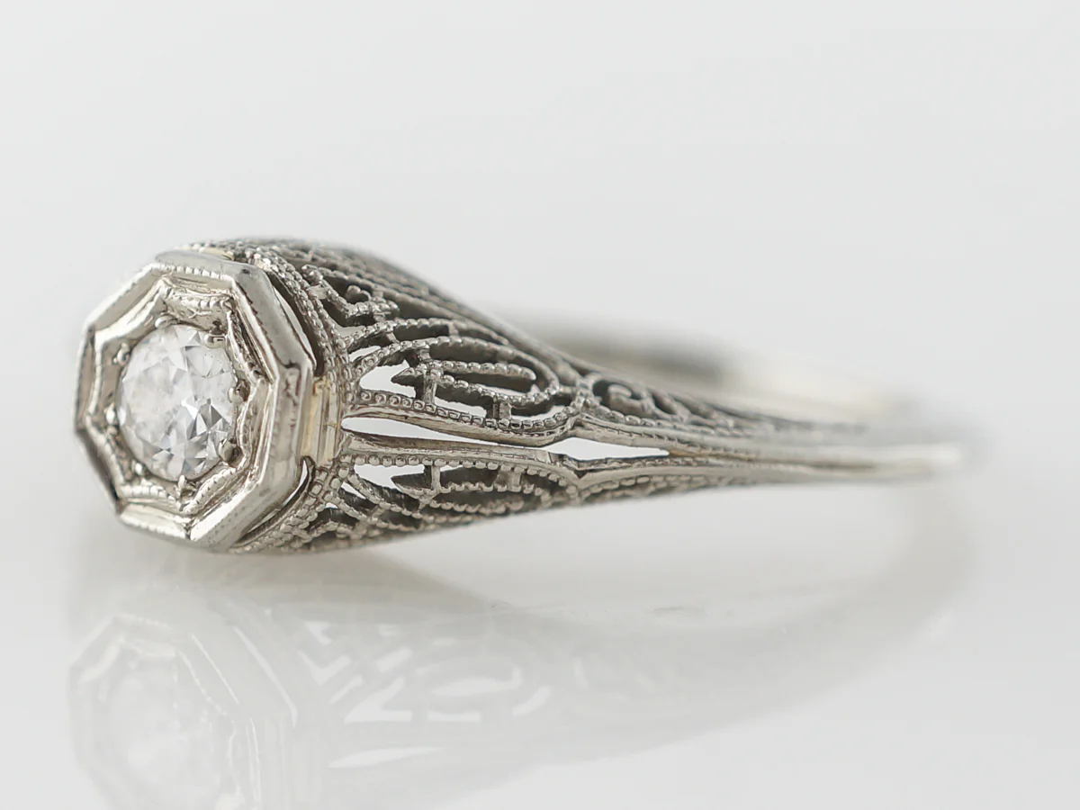 Vintage European Diamond & Filigree Engagement Ring in 14k - Image 2