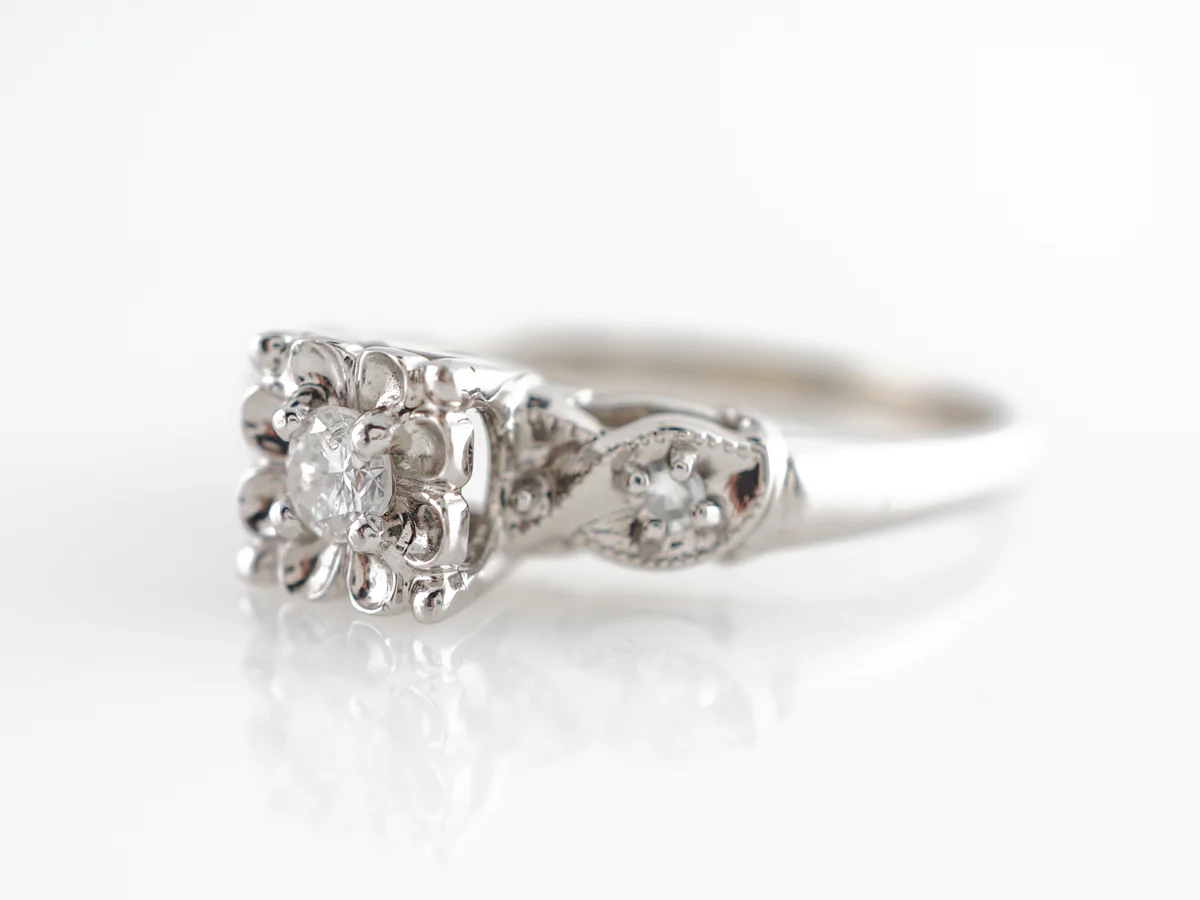 Vintage Floral Diamond Engagement Ring in 14k - Image 2