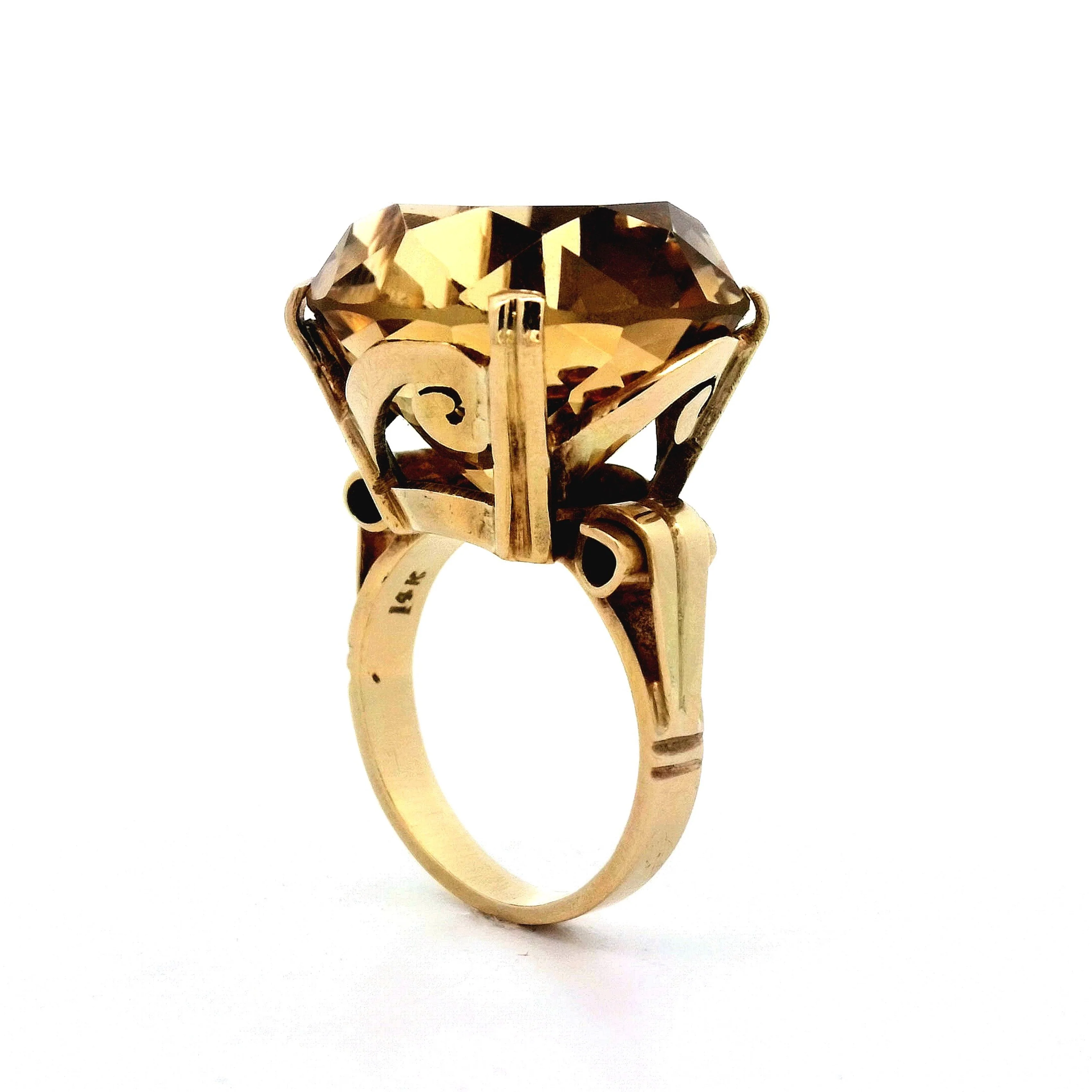 Vintage Golden Topaz Cocktail Ring in 14k Yellow Gold - Image 5