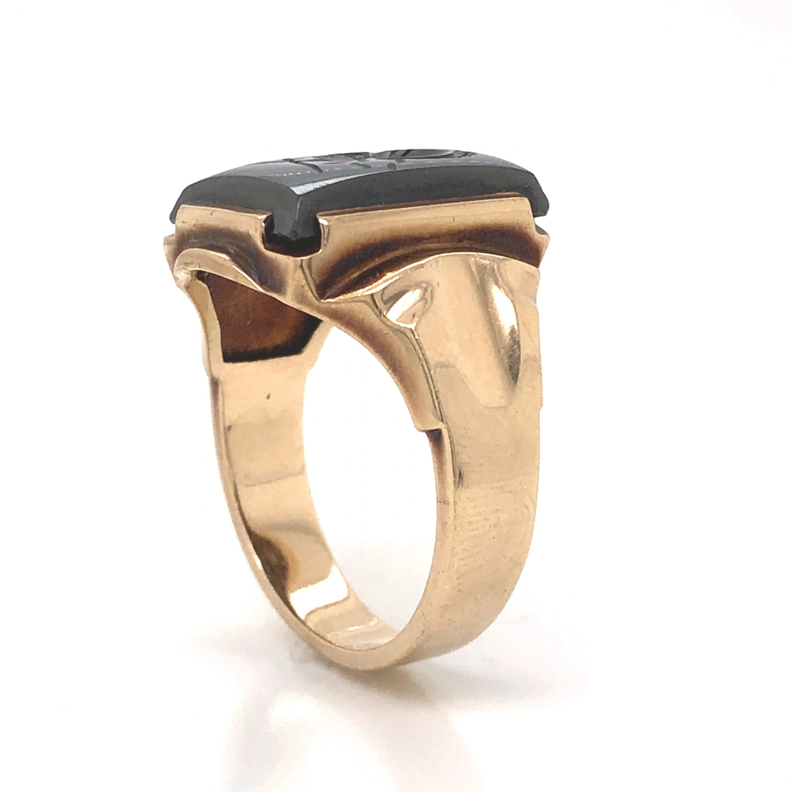 Vintage Hematite Gladiator Men's Ring in 10k Yellow Gold - Image 4