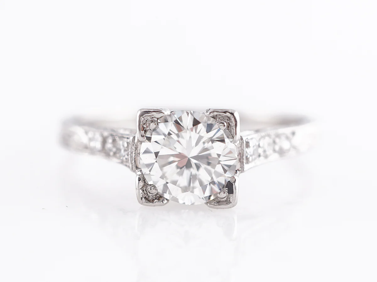 Vintage Inspired Brilliant Cut Diamond Engagement Ring Platinum