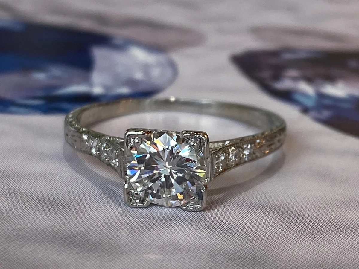 Vintage Inspired Brilliant Cut Diamond Engagement Ring Platinum - Image 6