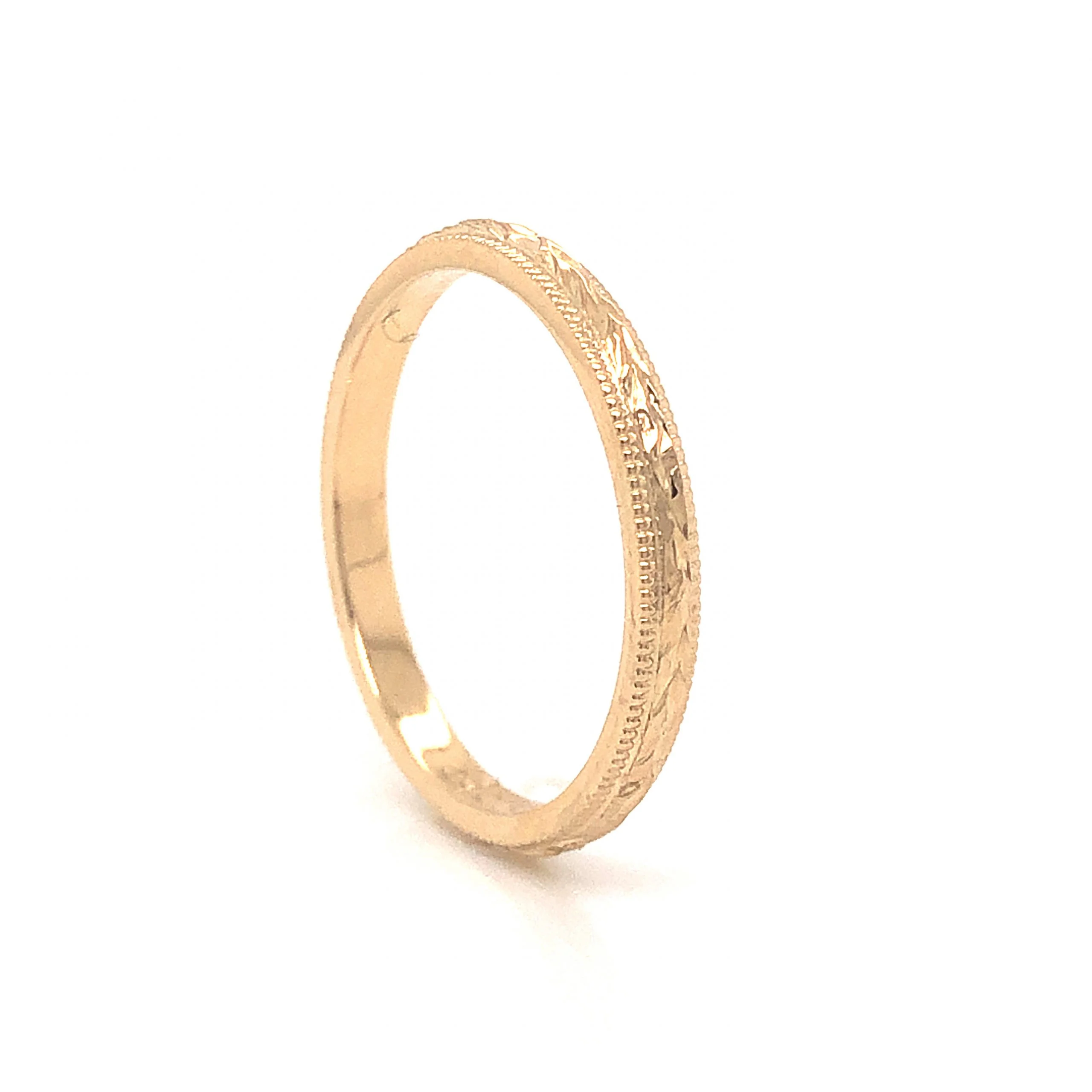 Vintage Inspired Engraved Wedding Band in 14k Yellow Gold - Image 2