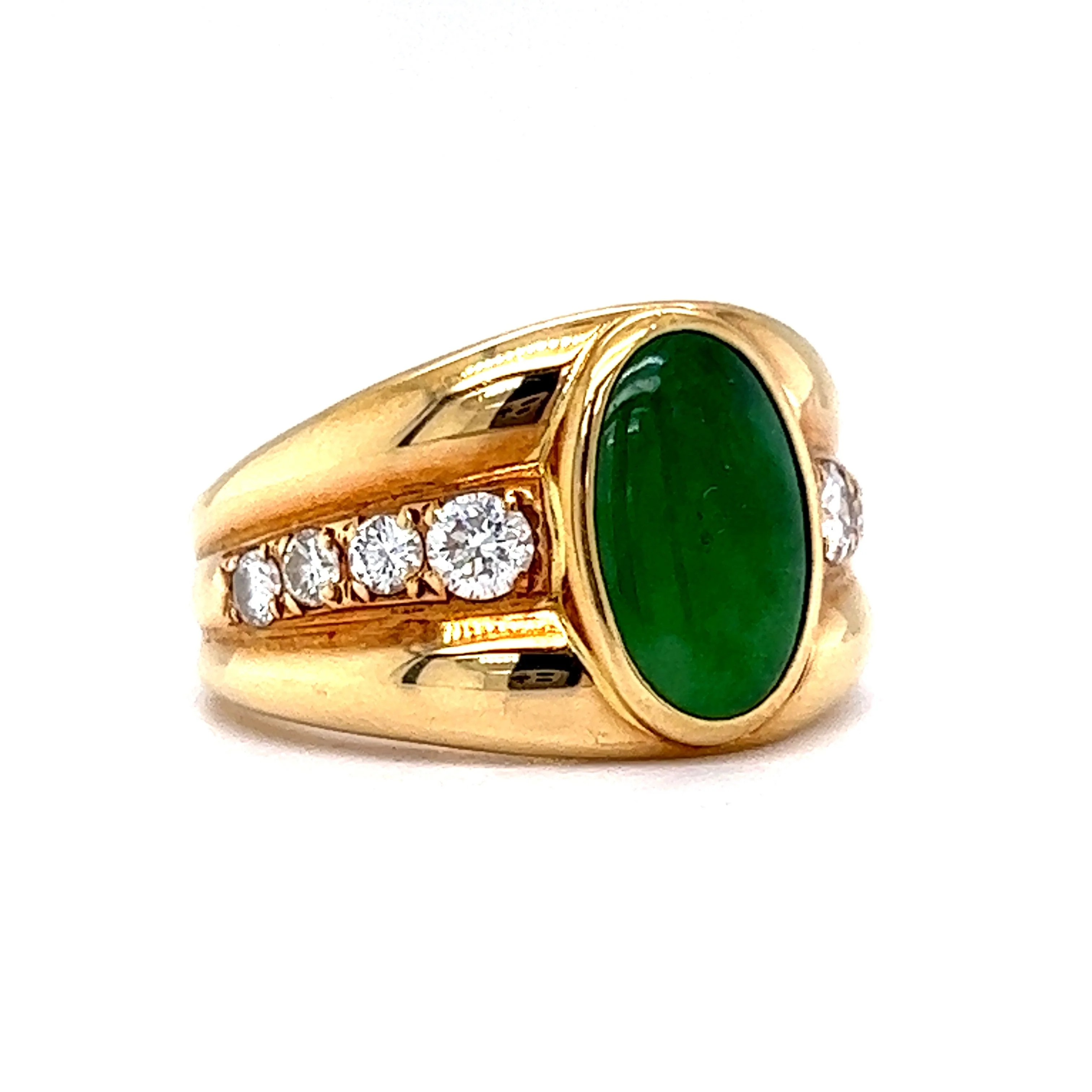 Vintage Inspired Jade & Diamond Ring in 18k Yellow Gold - Image 3