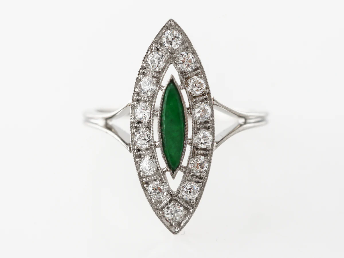 Vintage Jade & Diamond Deco Ring in Platinum