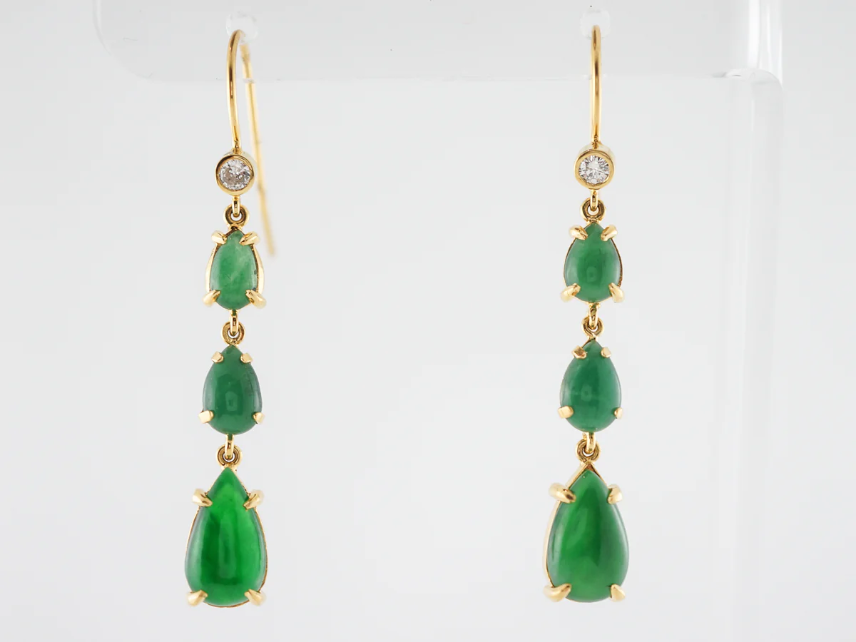 Vintage Jade Earrings w/ Diamonds in 14k Yellow Gold