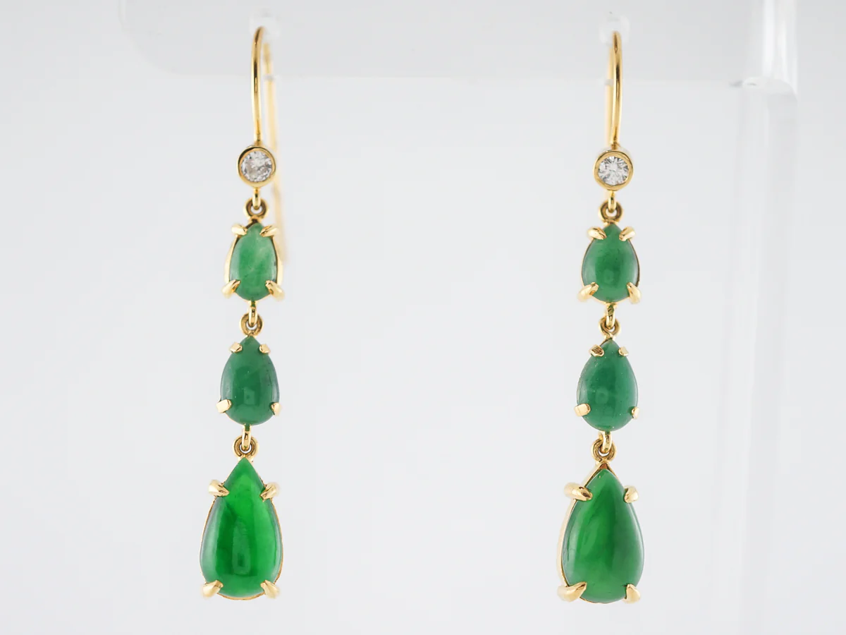 Vintage Jade Earrings w/ Diamonds in 14k Yellow Gold - Image 2