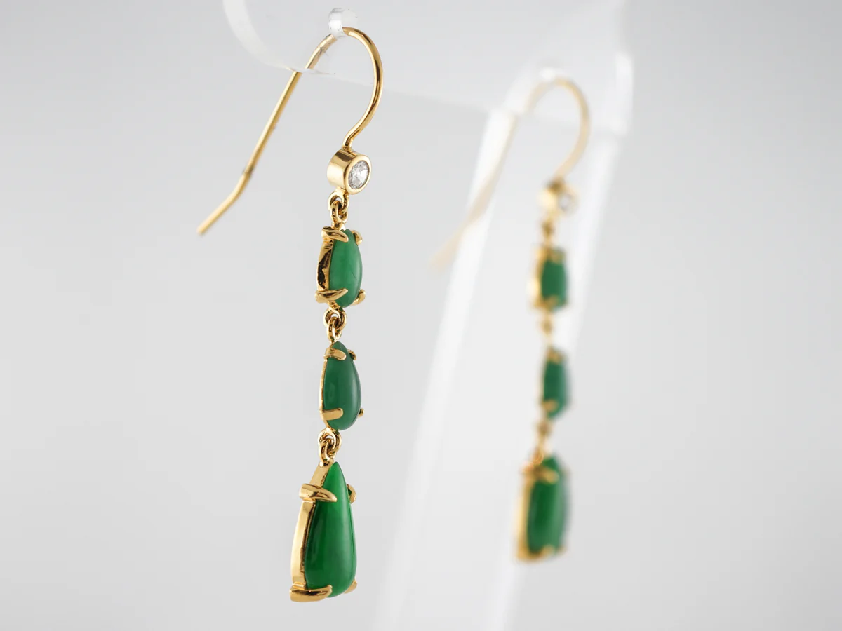 Vintage Jade Earrings w/ Diamonds in 14k Yellow Gold - Image 3