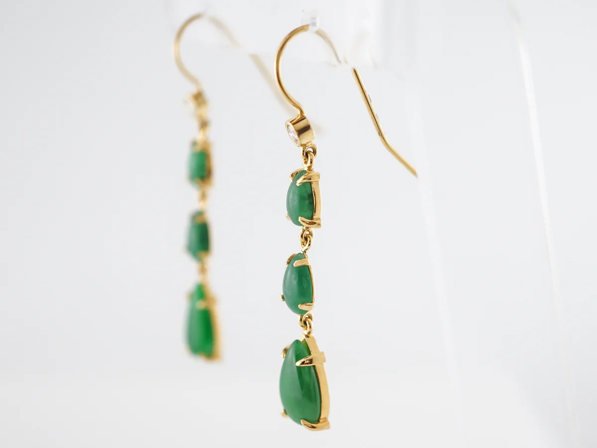 Vintage Jade Earrings w/ Diamonds in 14k Yellow Gold - Image 4