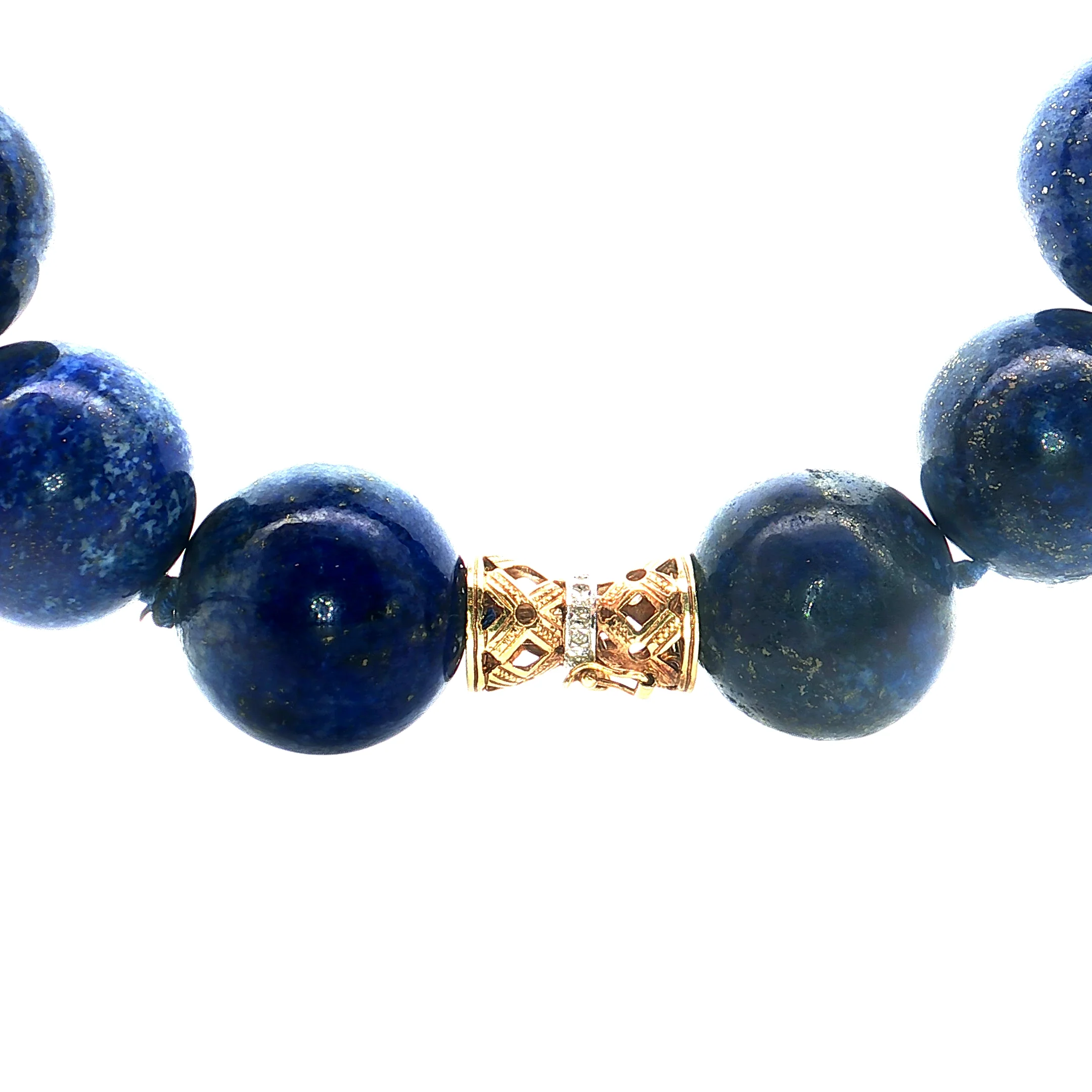 Vintage Lapis Lazuli Bead Necklace in 14k Yellow Gold - Image 4