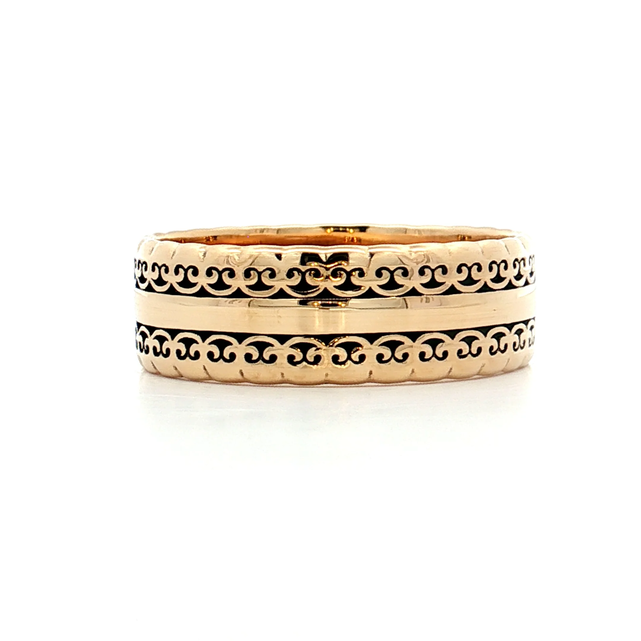 Vintage Mens 8mm Geometric Wedding Band 14k - Image 3