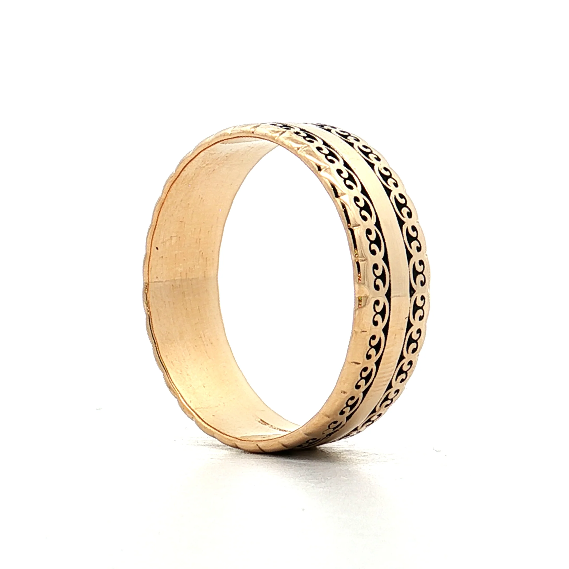 Vintage Mens 8mm Geometric Wedding Band 14k - Image 5