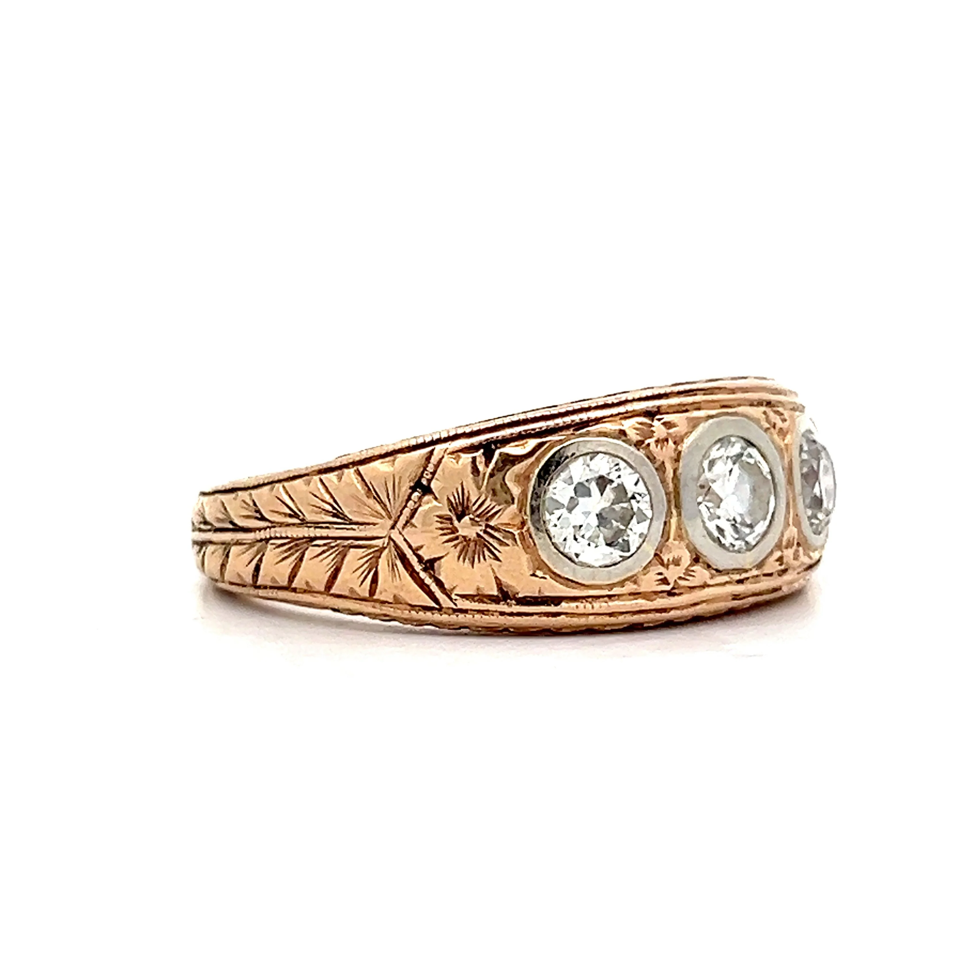 Vintage Men's Art Deco Three Stone Ring in 14k Gold - Image 3