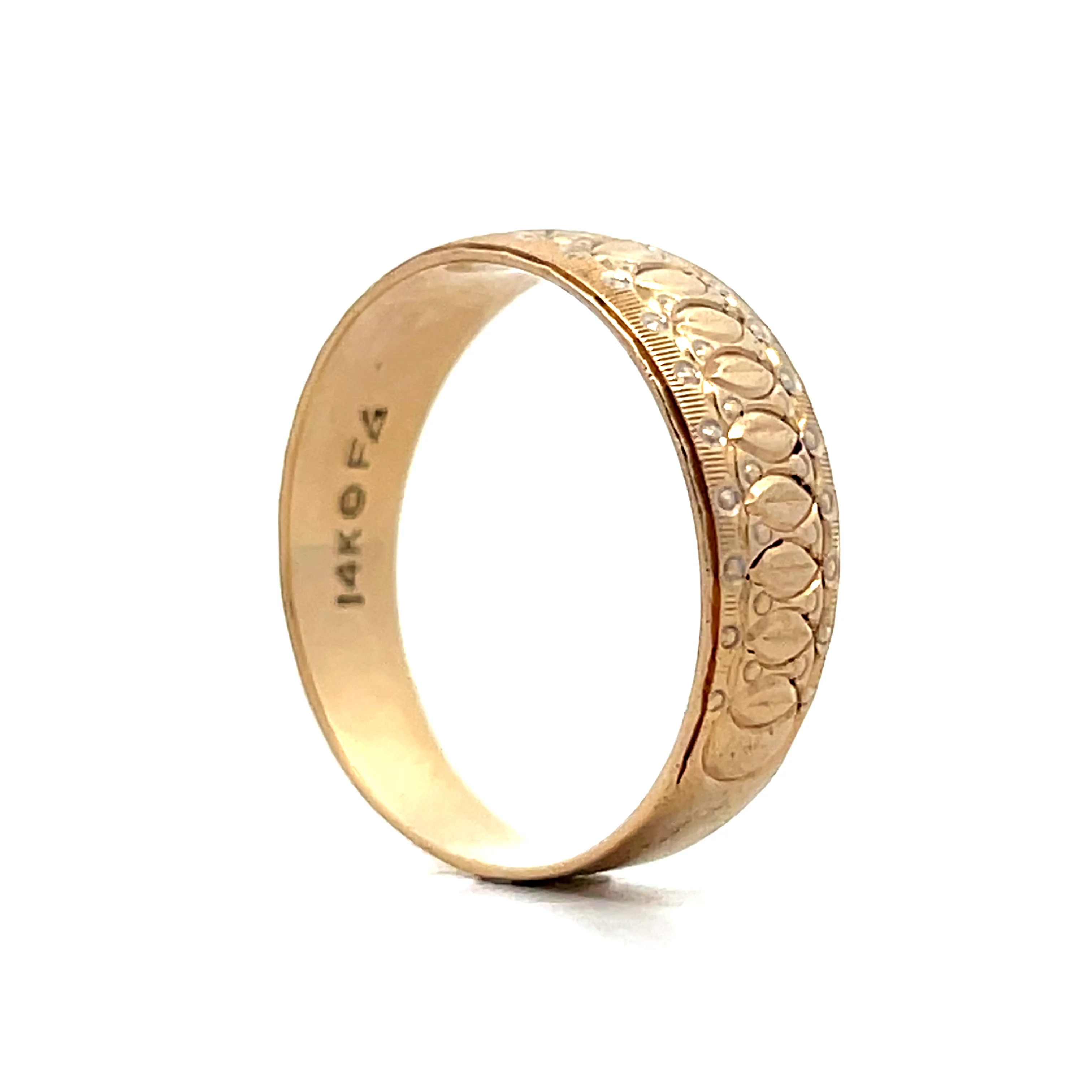 Vintage Mens Circular Engraving Wedding Band 14k - Image 5