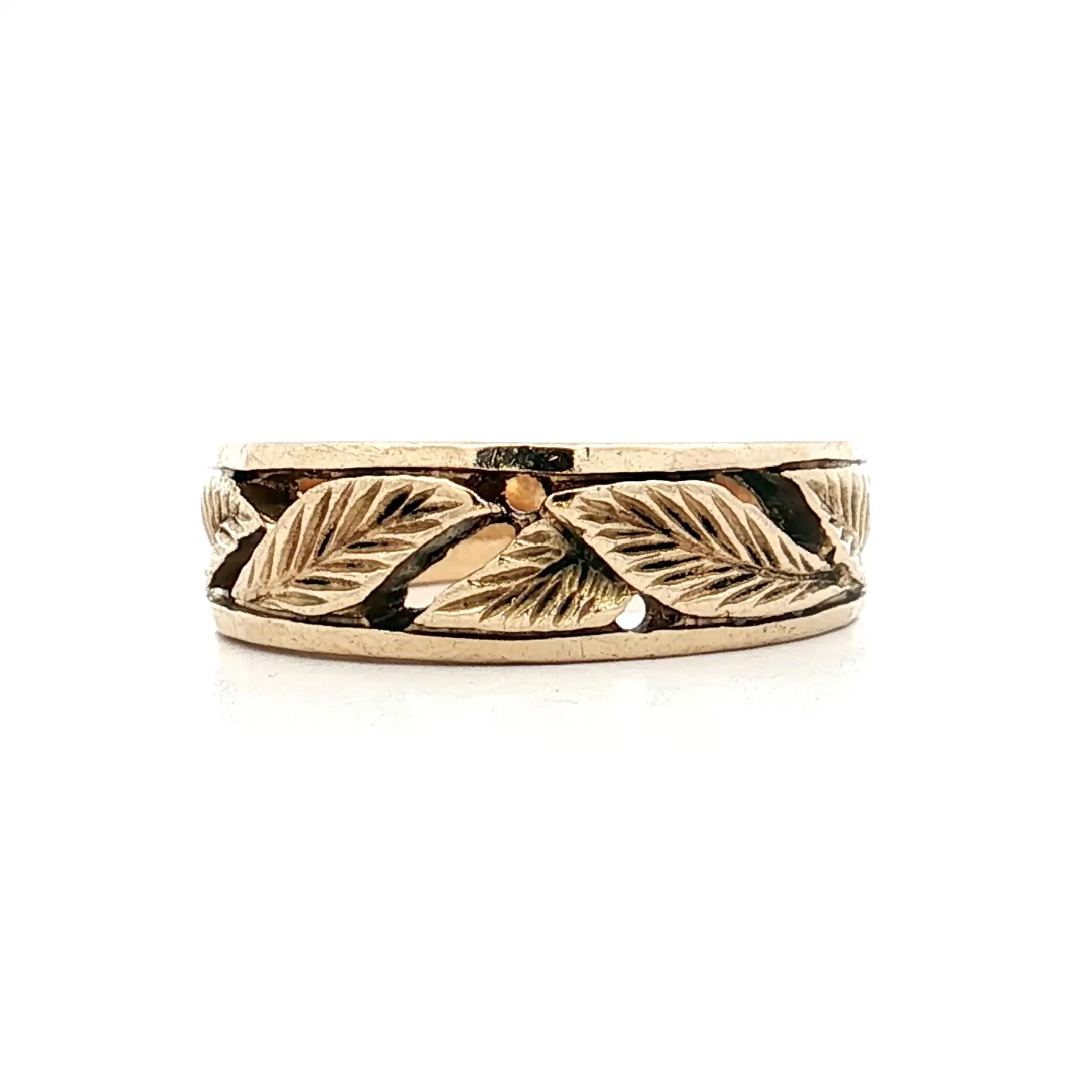 Vintage Mens Leaf Wedding Band 14k Yellow Gold
