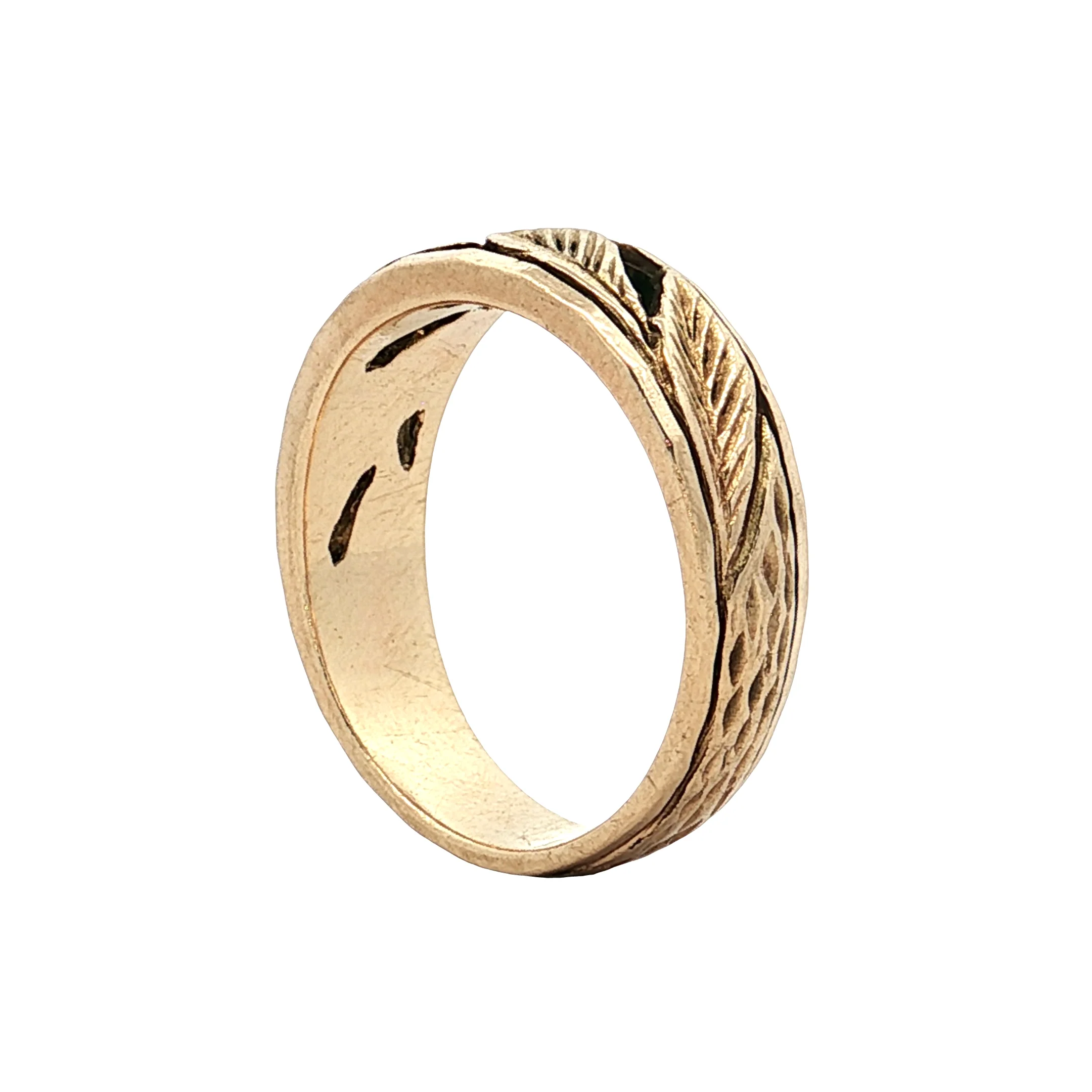 Vintage Mens Leaf Wedding Band 14k Yellow Gold - Image 5