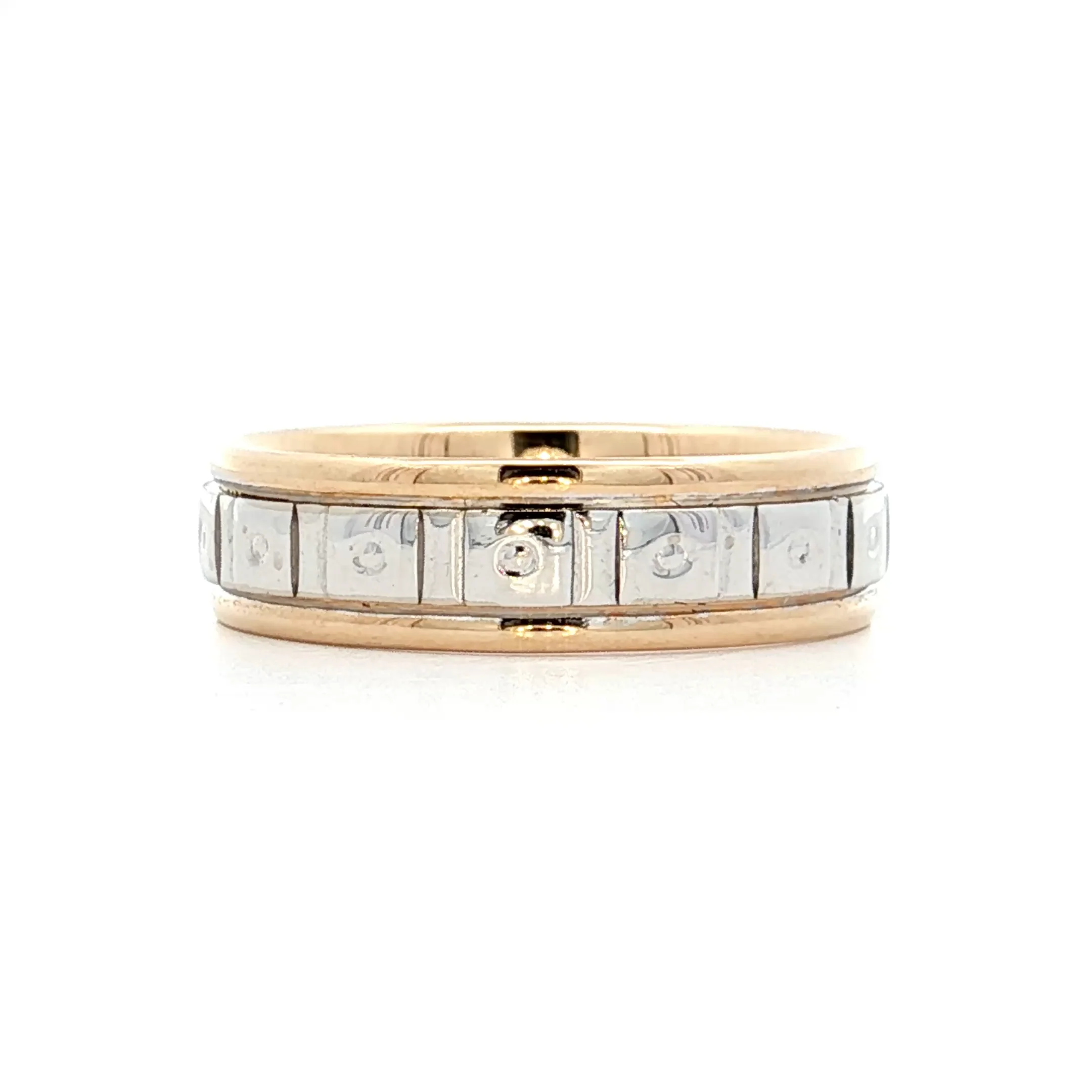 Vintage Mens Retro Geometric Two-Tone Wedding Band 14k