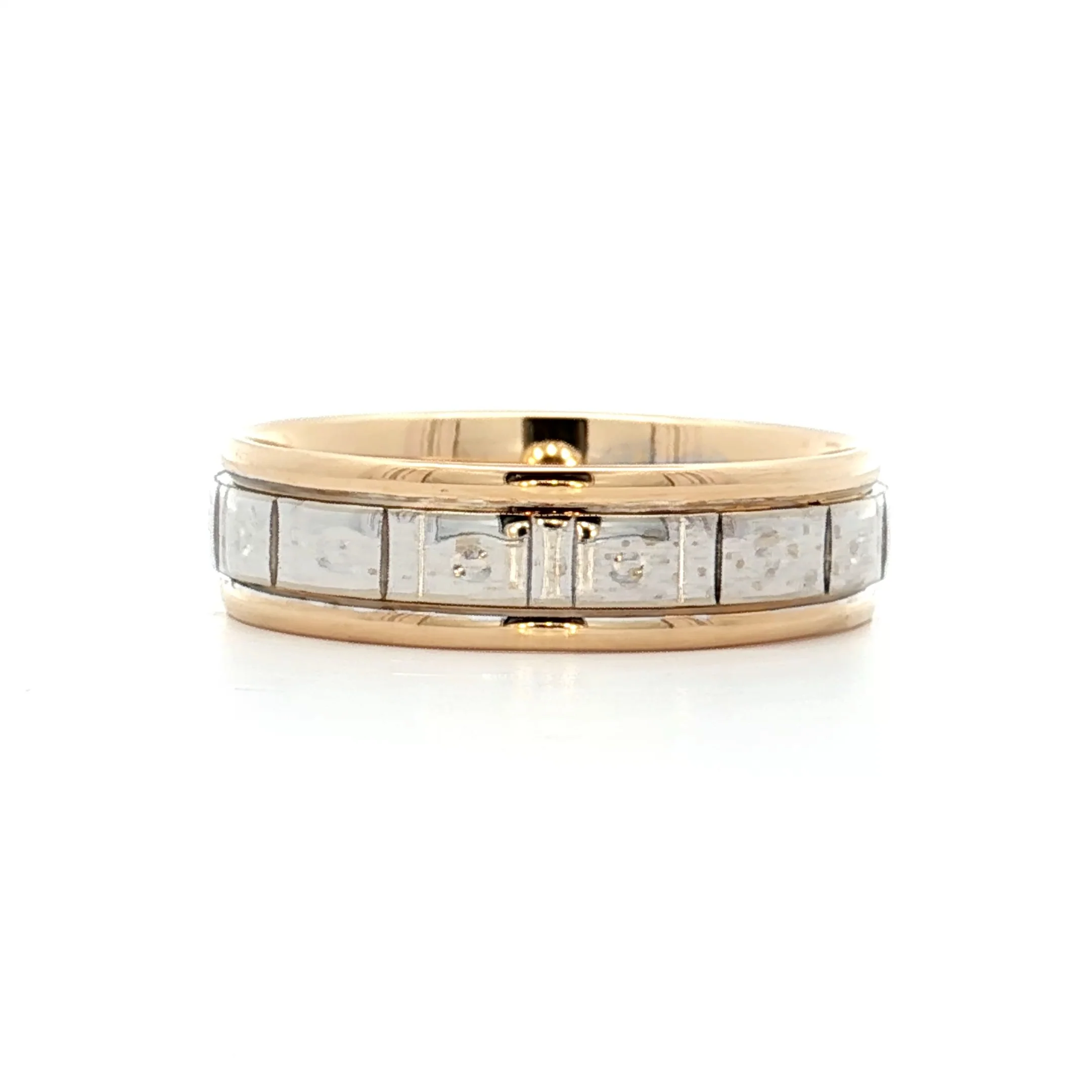 Vintage Mens Retro Geometric Two-Tone Wedding Band 14k - Image 3