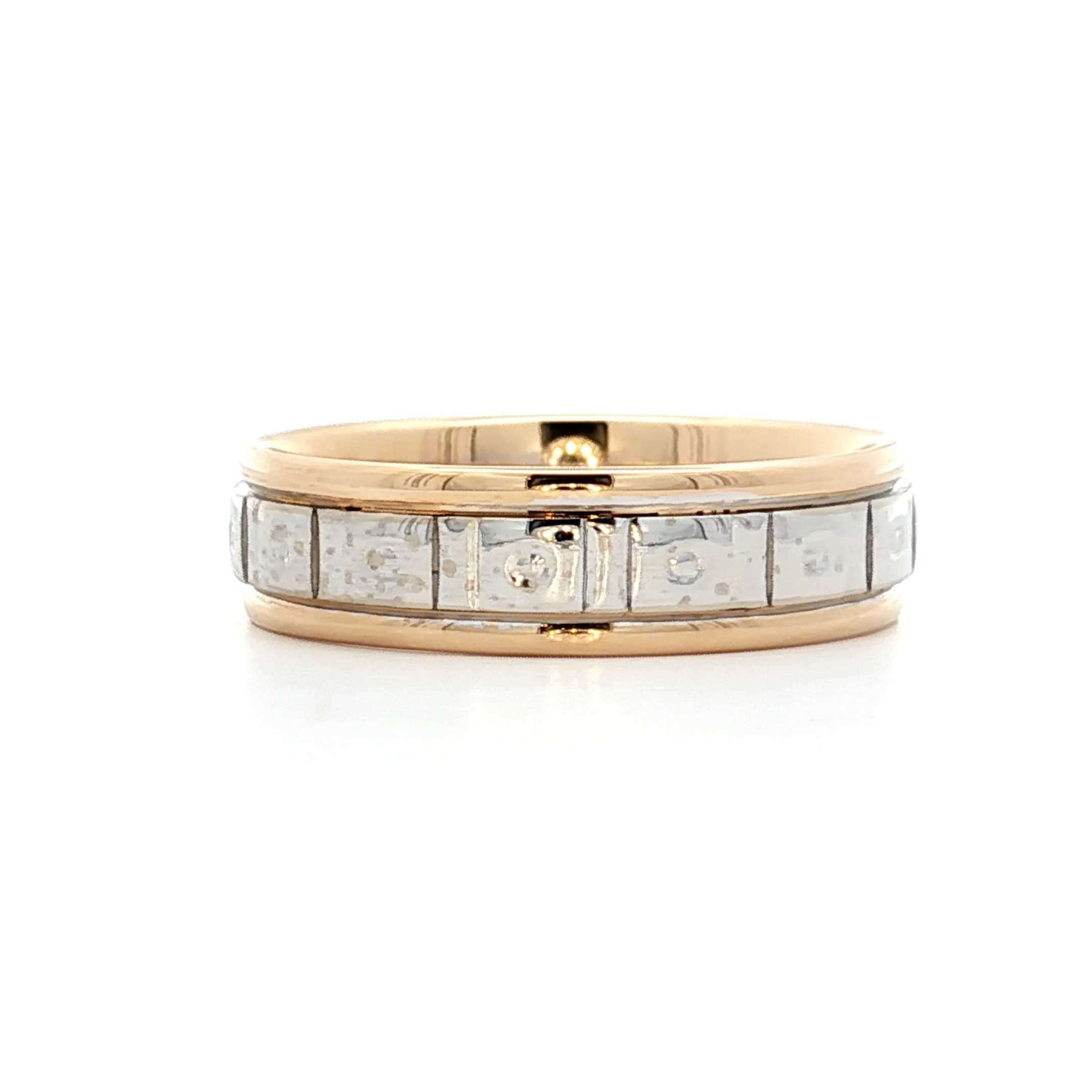 Vintage Mens Retro Geometric Two-Tone Wedding Band 14k - Image 4