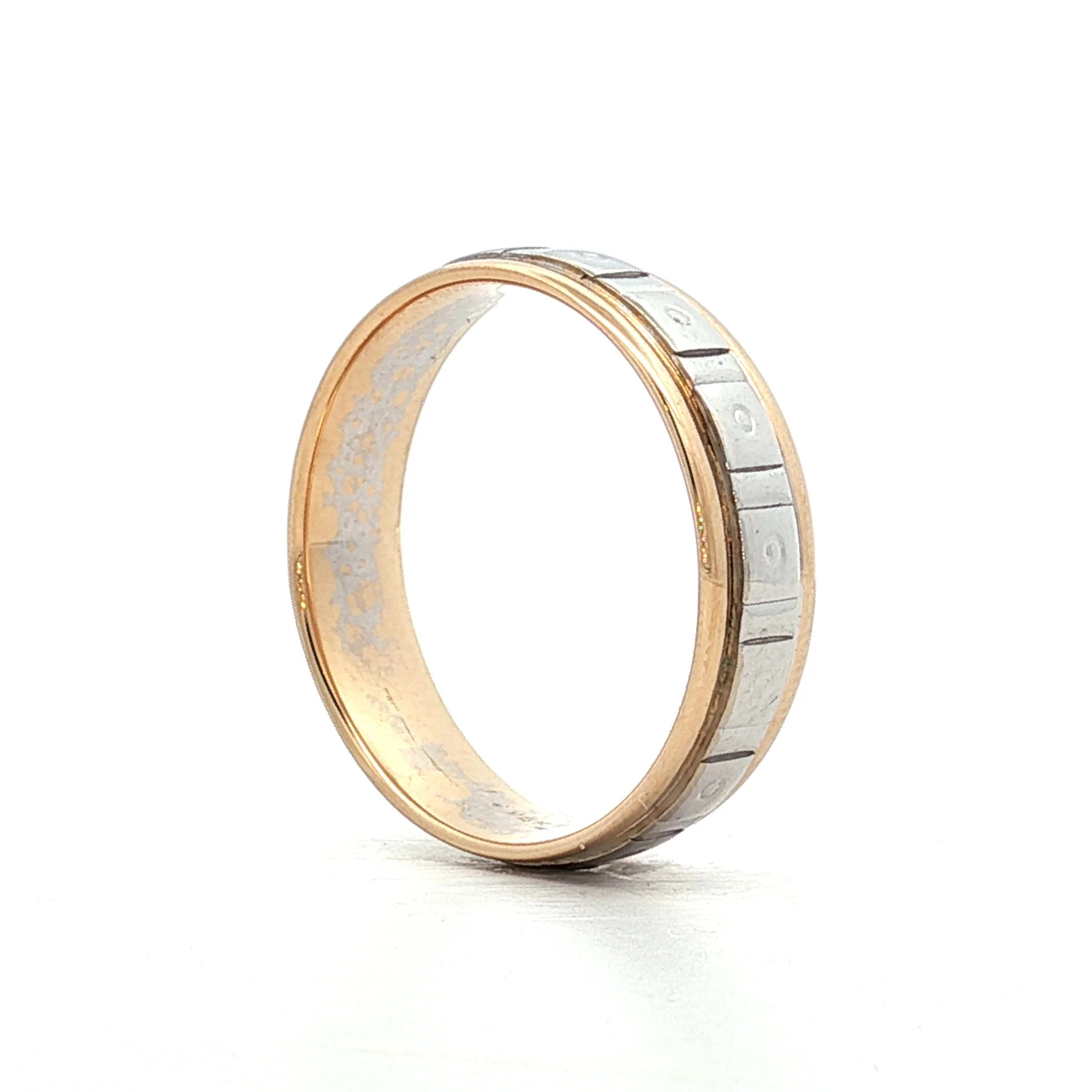 Vintage Mens Retro Geometric Two-Tone Wedding Band 14k - Image 6