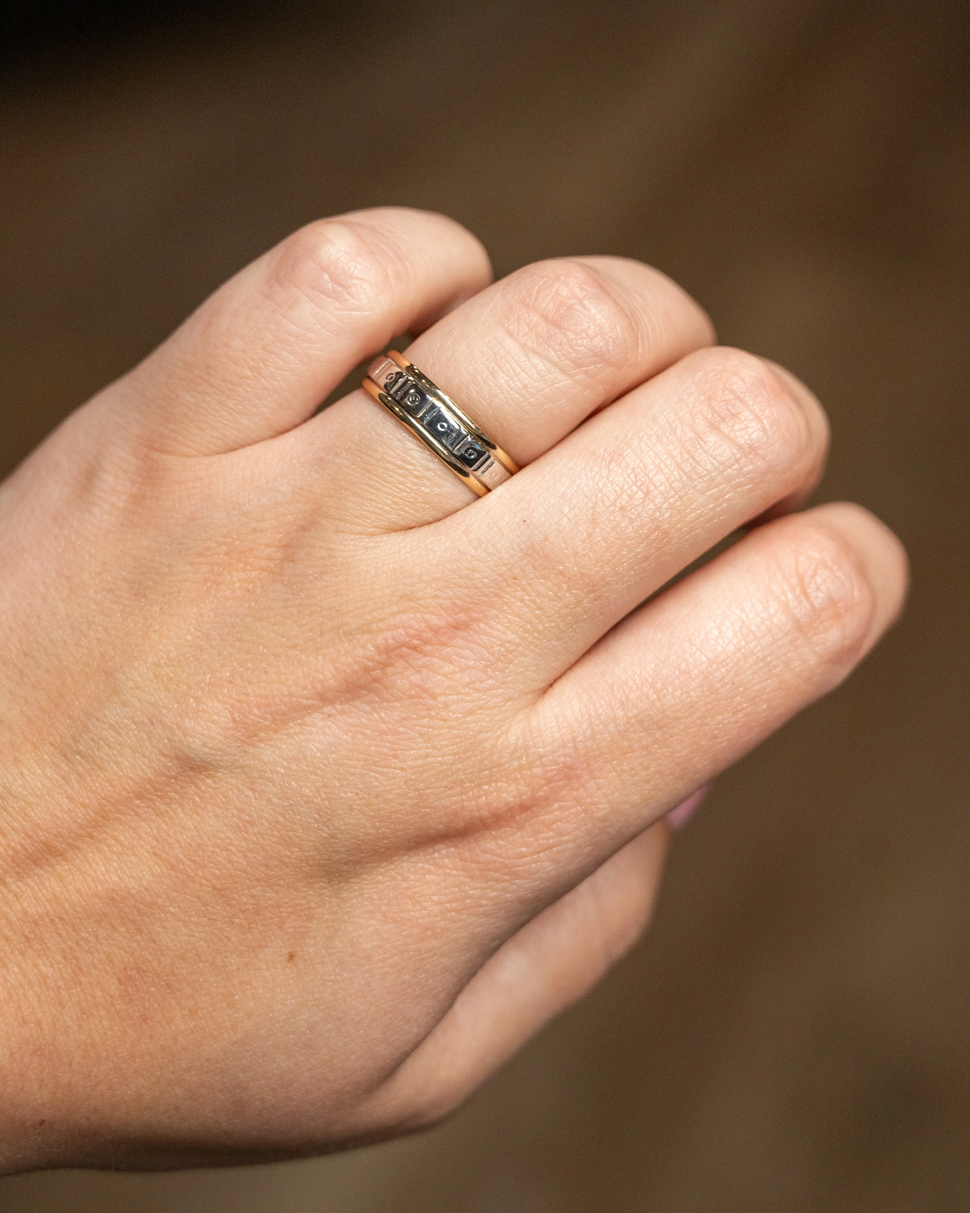Vintage Mens Retro Geometric Two-Tone Wedding Band 14k - Image 8