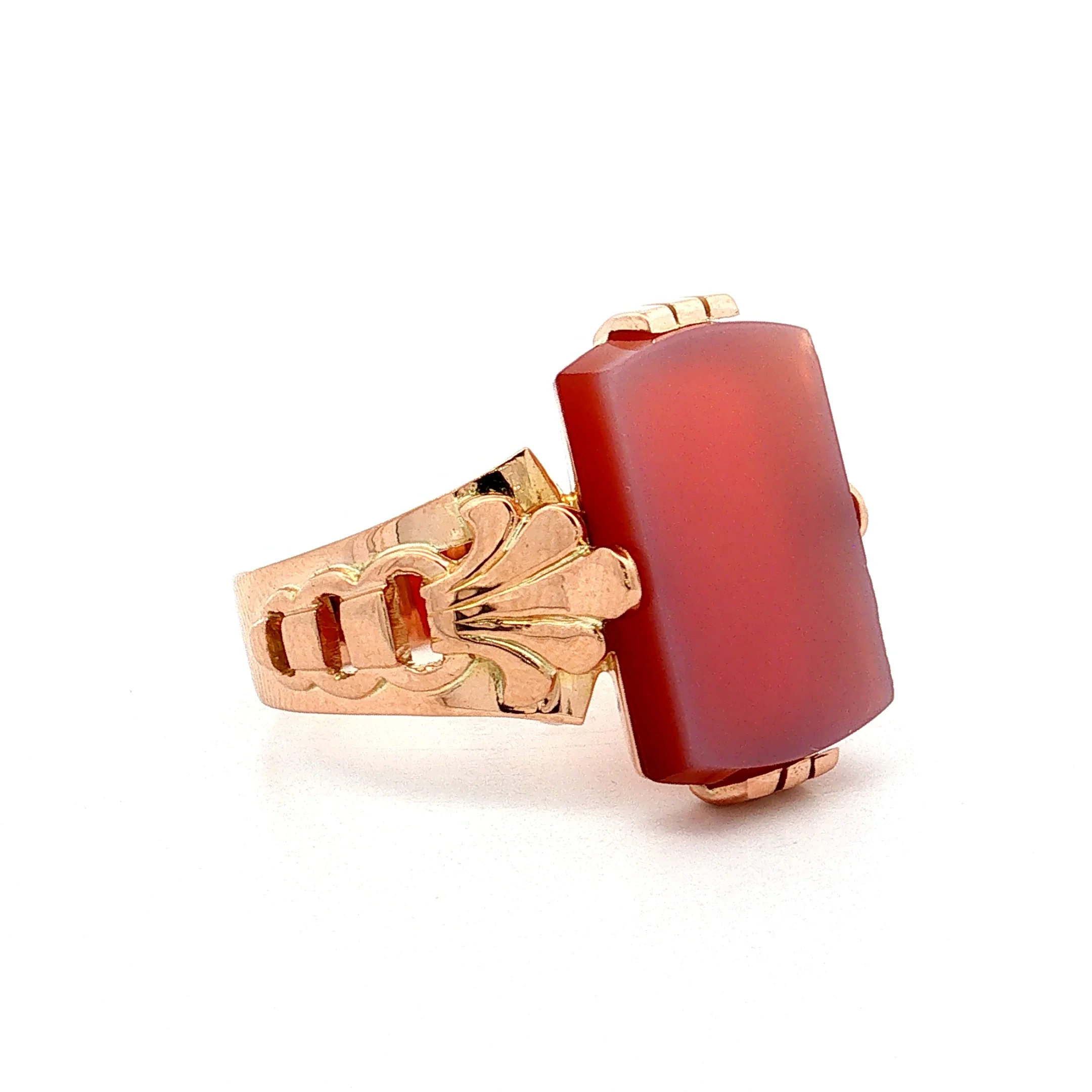 Vintage Mid-Century Agate Cocktail Ring 14k Rose Gold - Image 3