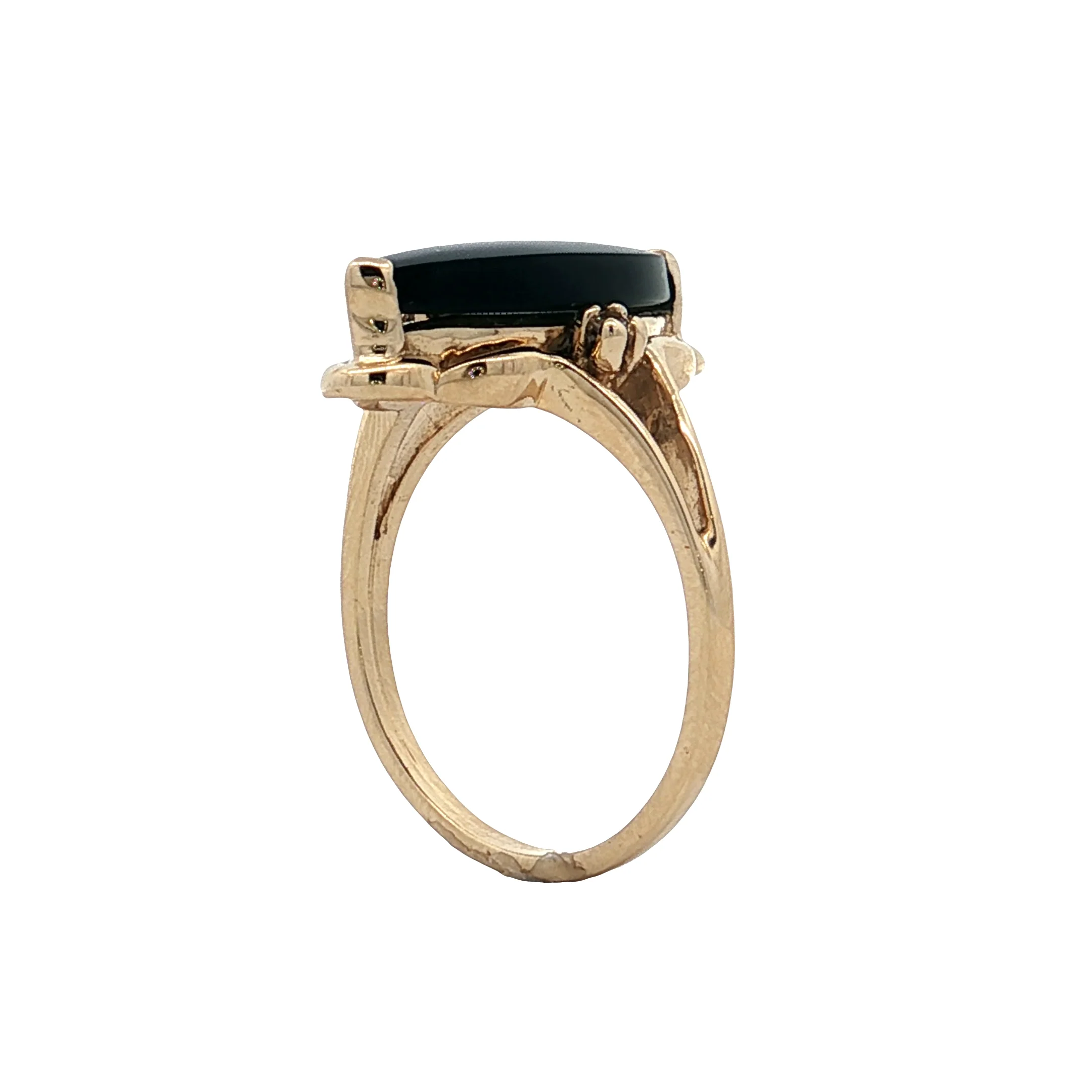 Vintage Mid-Century Diamond & Onyx Navette Ring 14k - Image 5
