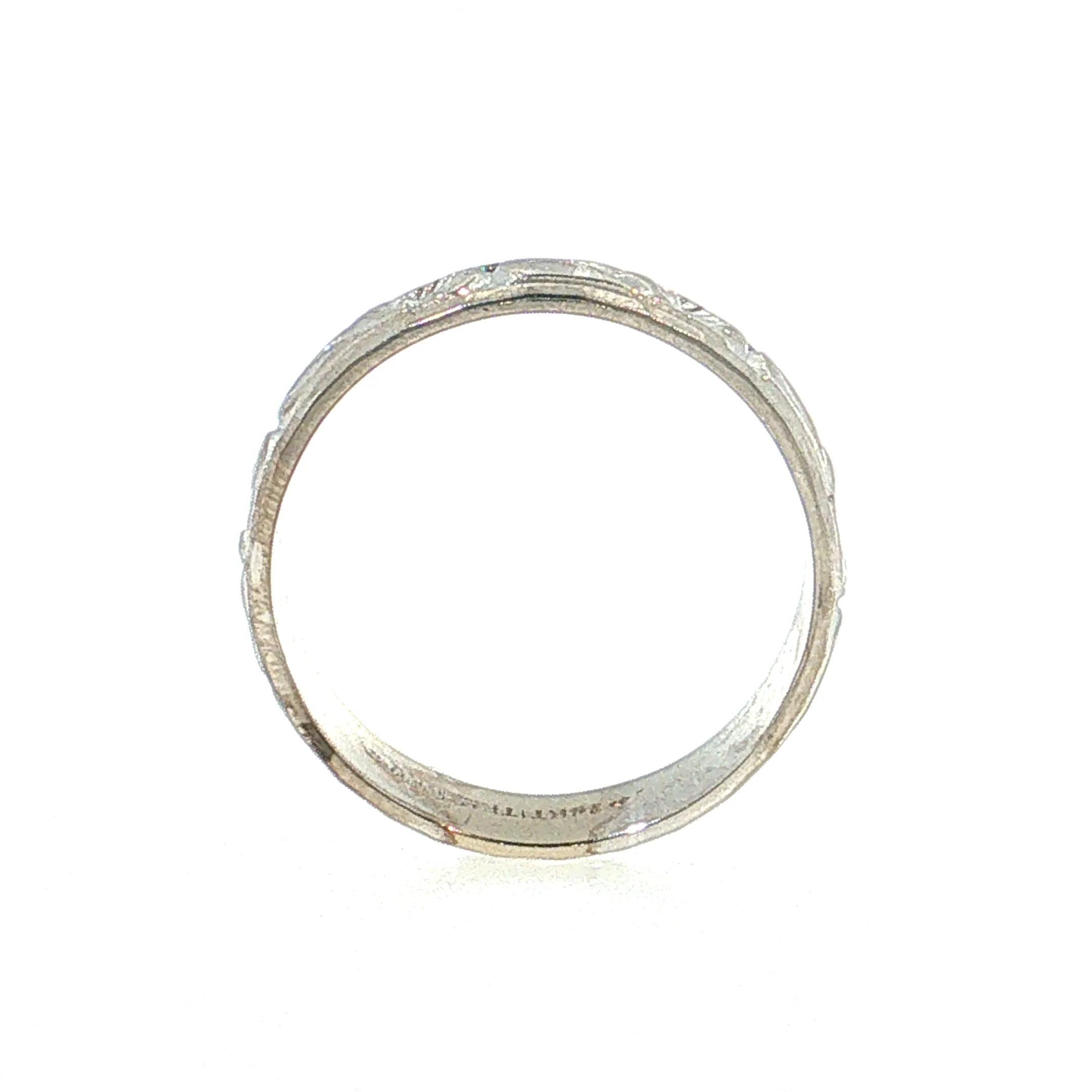 Vintage Mid-Century Engraved Wedding Band 14k White Gold - Image 4