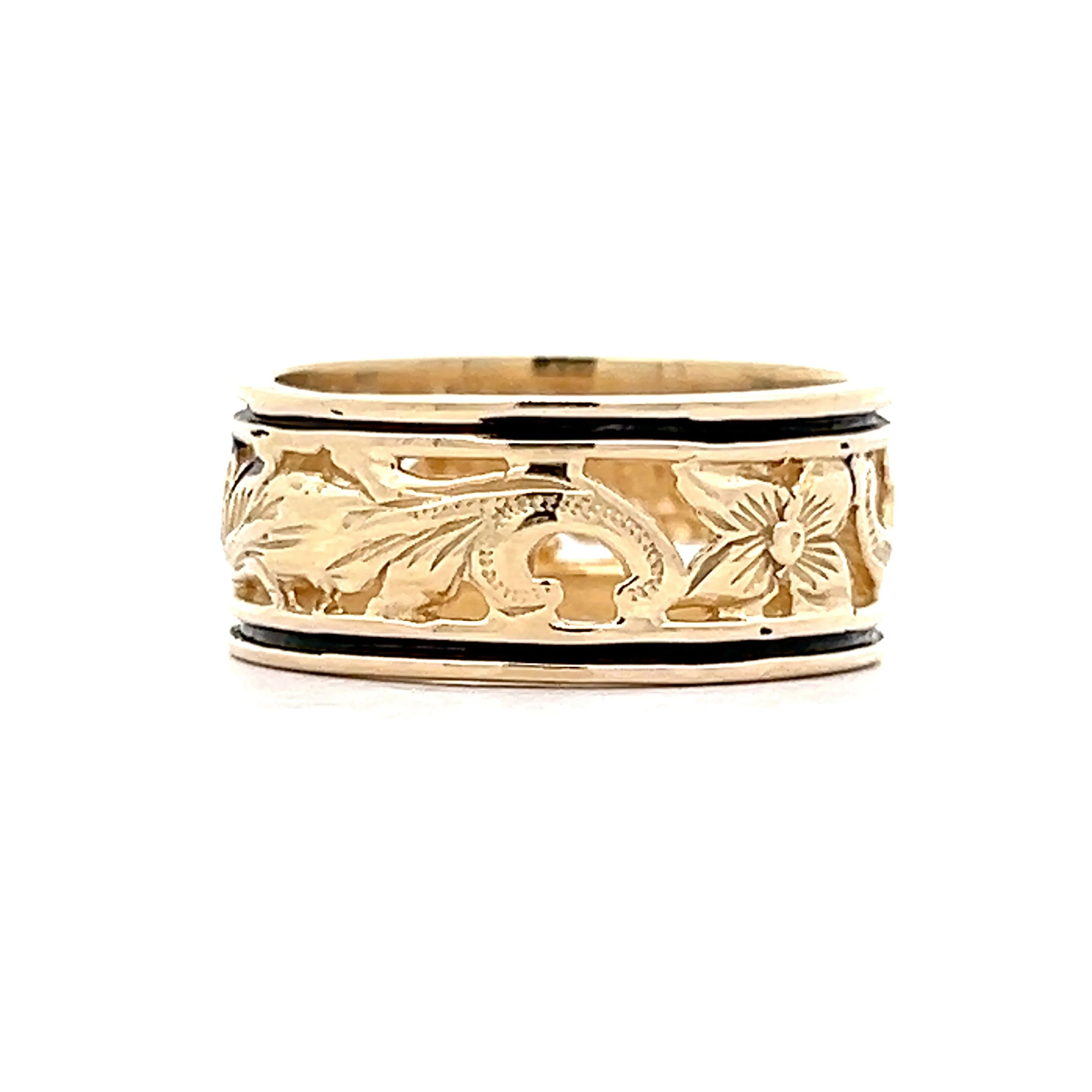 Vintage Mid-Century Floral Engraved Ring in 14k Yellow Gold - Image 2
