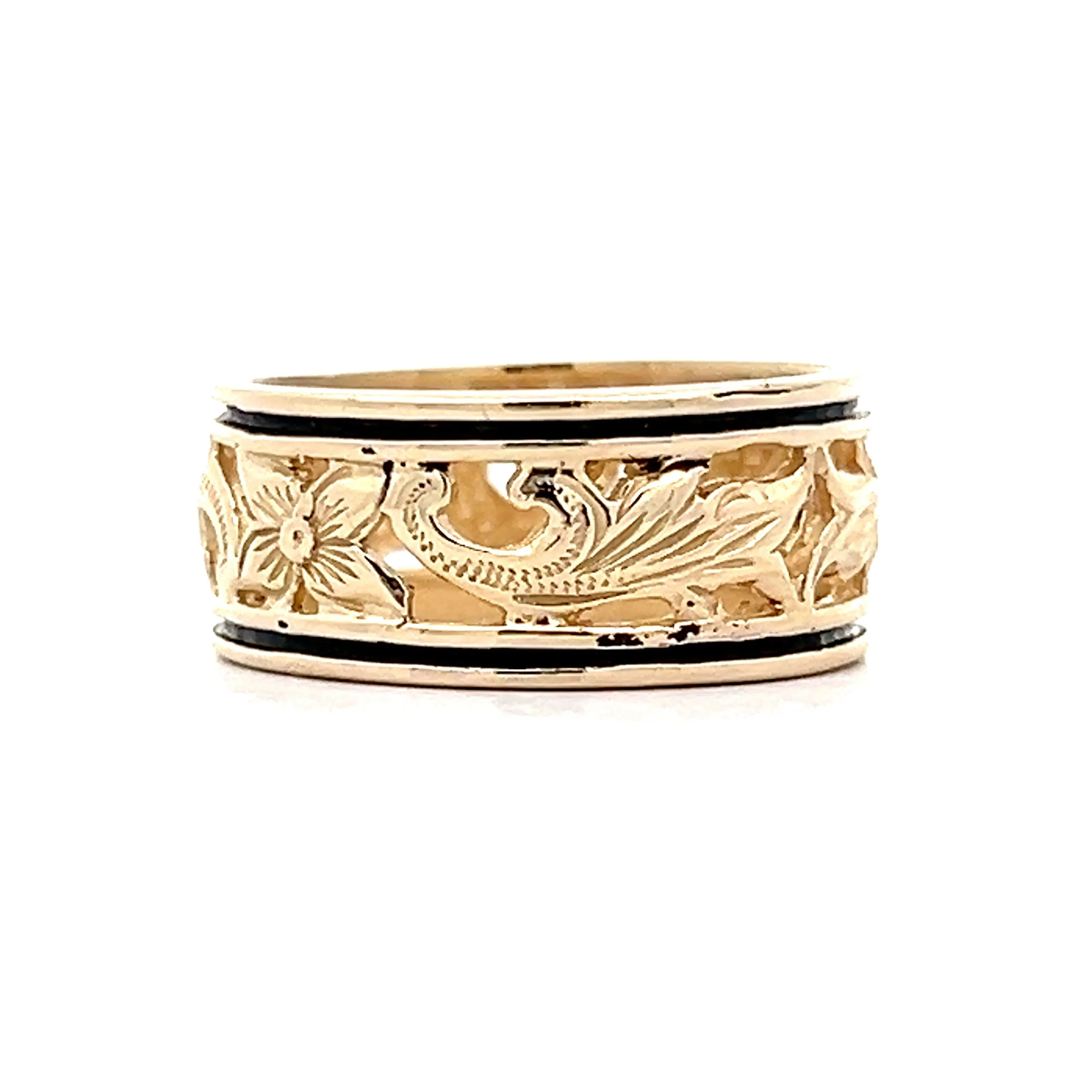 Vintage Mid-Century Floral Engraved Ring in 14k Yellow Gold - Image 3