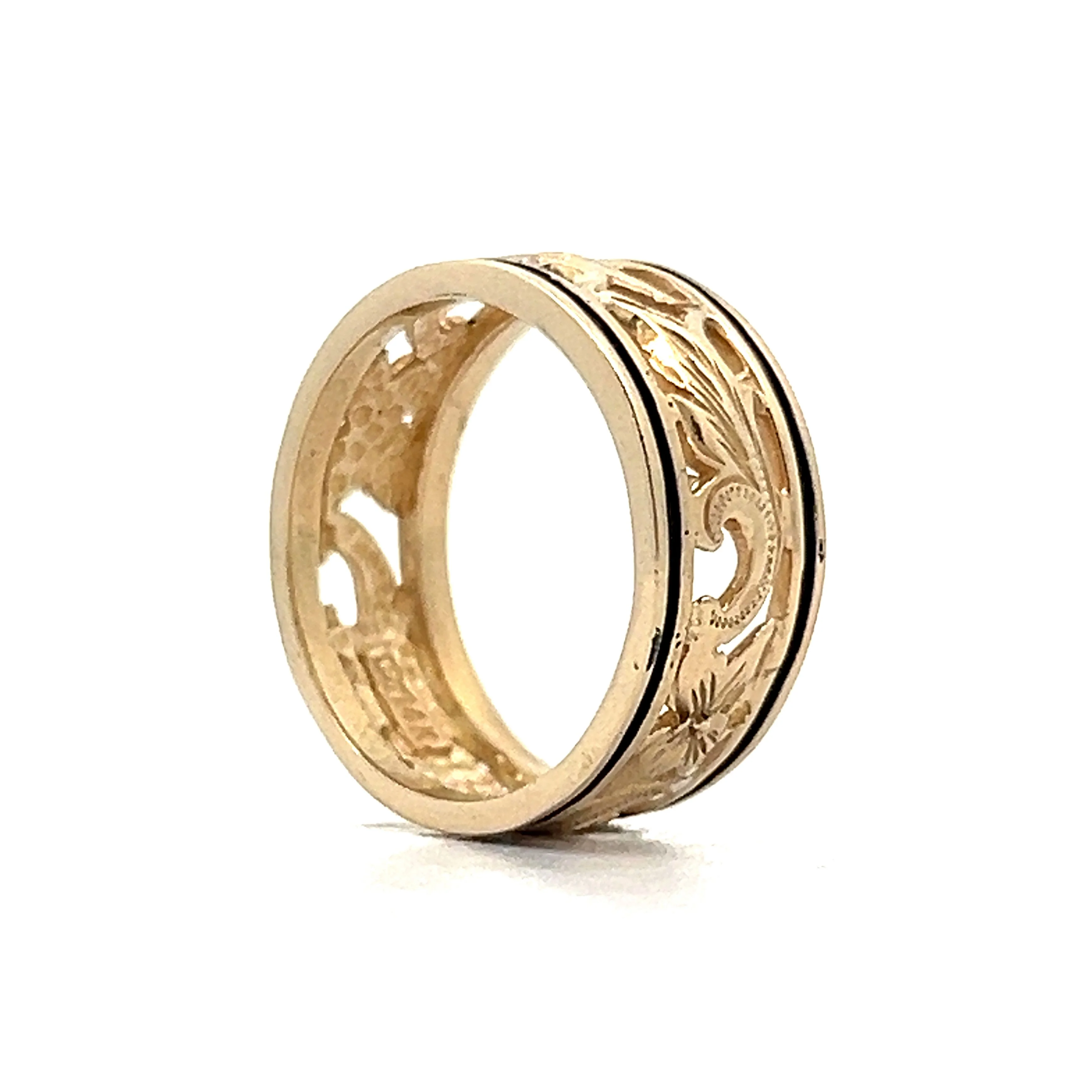 Vintage Mid-Century Floral Engraved Ring in 14k Yellow Gold - Image 5