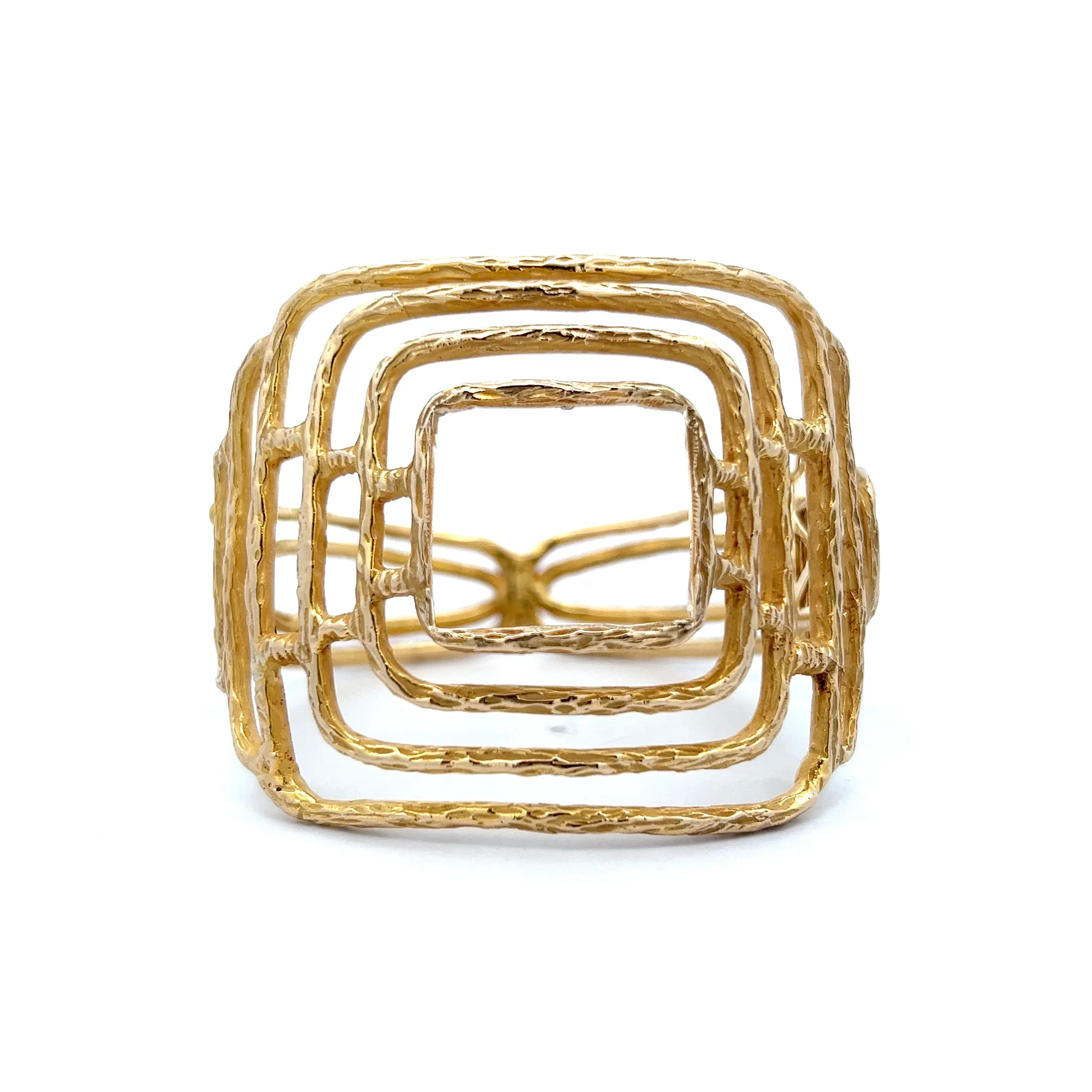 Vintage Mid-Century Geometric Cuff Bracelet 14k Yellow Gold