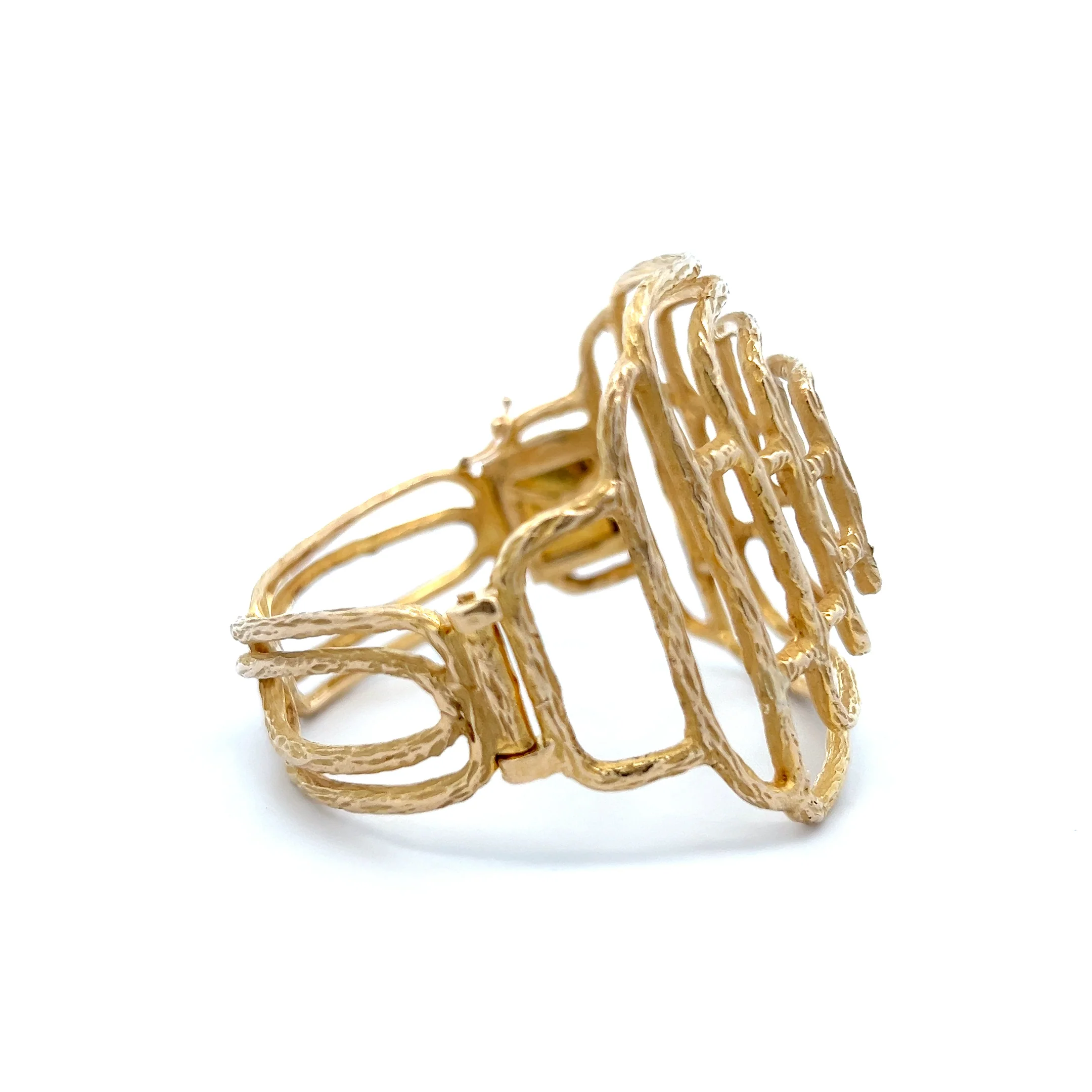 Vintage Mid-Century Geometric Cuff Bracelet 14k Yellow Gold - Image 3