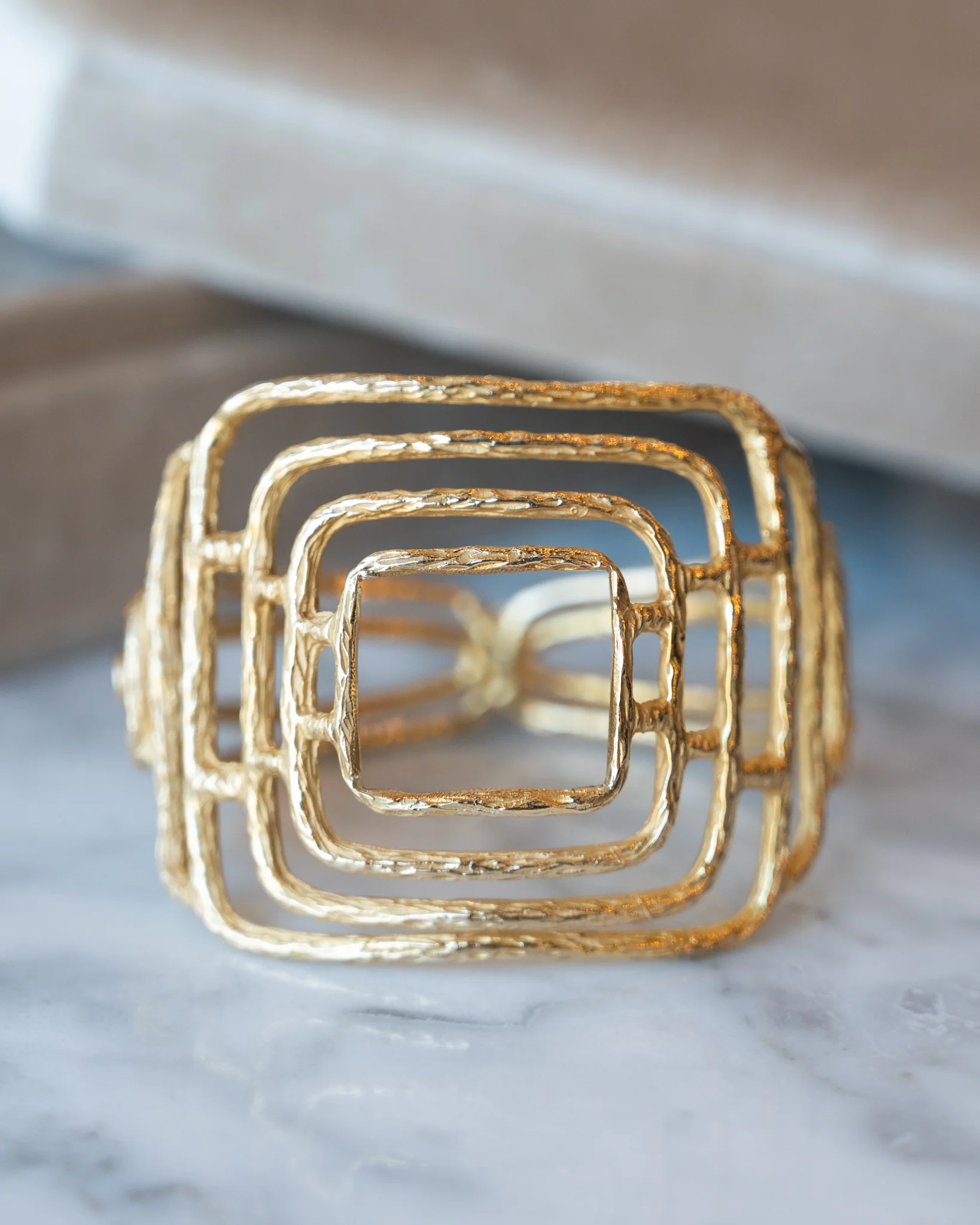 Vintage Mid-Century Geometric Cuff Bracelet 14k Yellow Gold - Image 5