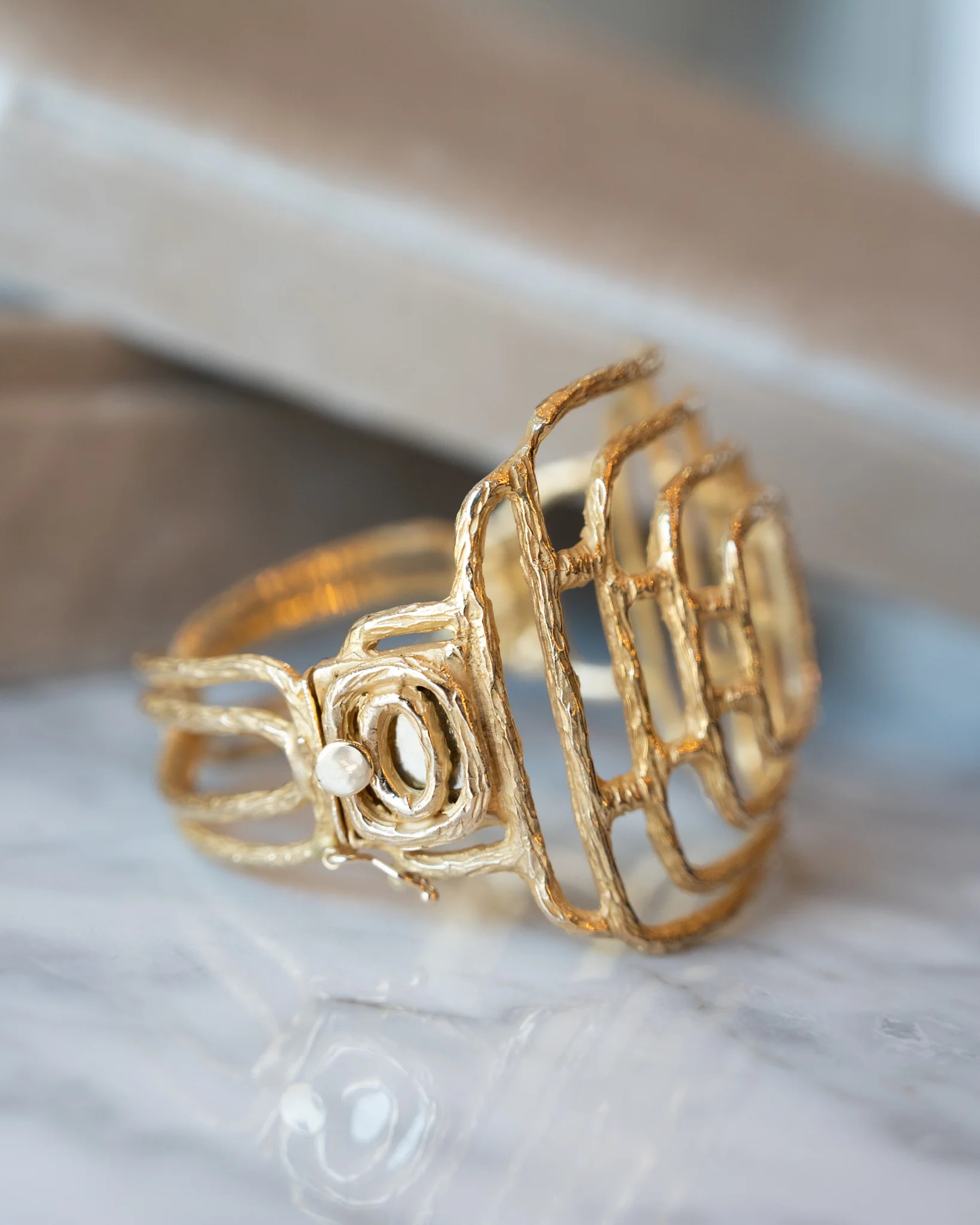 Vintage Mid-Century Geometric Cuff Bracelet 14k Yellow Gold - Image 6