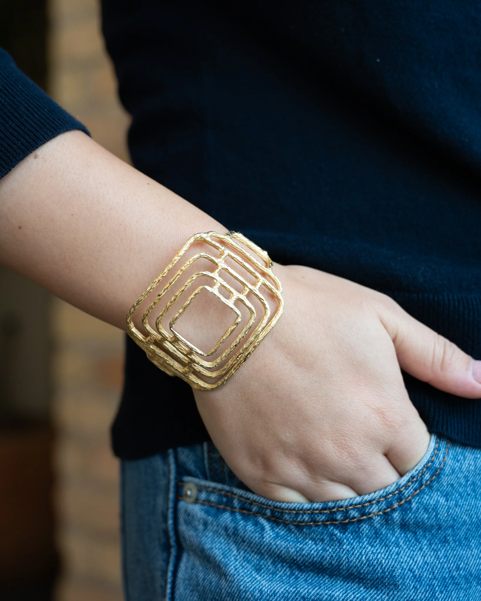 Vintage Mid-Century Geometric Cuff Bracelet 14k Yellow Gold - Image 7