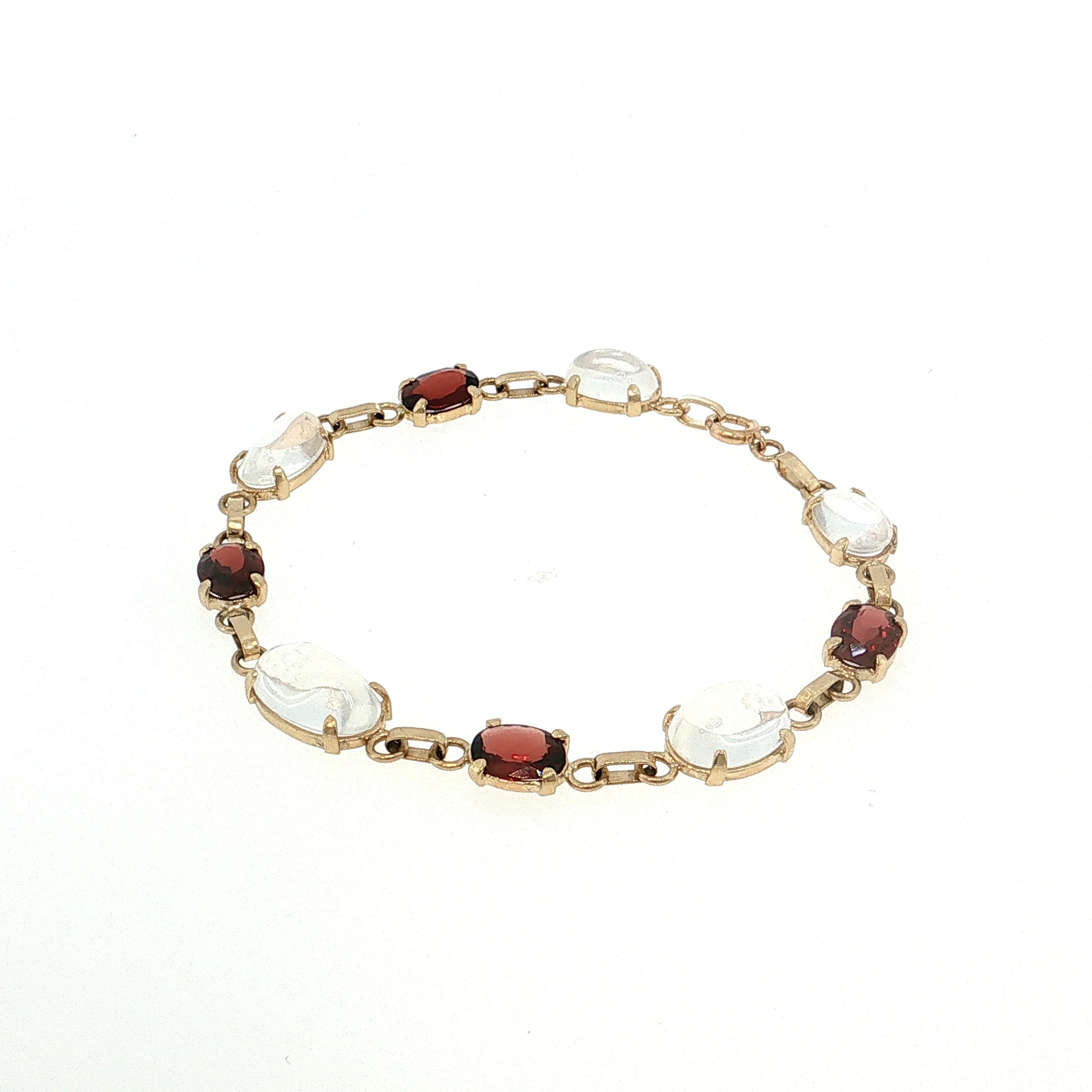 Vintage Mid-Century Moonstone & Garnet Bracelet 14k - Image 2