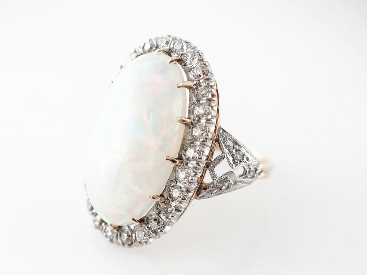 Vintage Mid-Century Opal & Diamond Cocktail Ring - Image 2