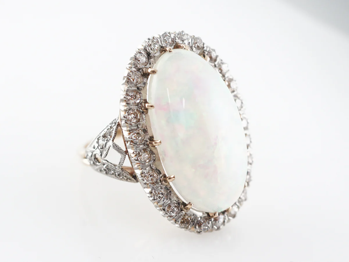 Vintage Mid-Century Opal & Diamond Cocktail Ring - Image 3