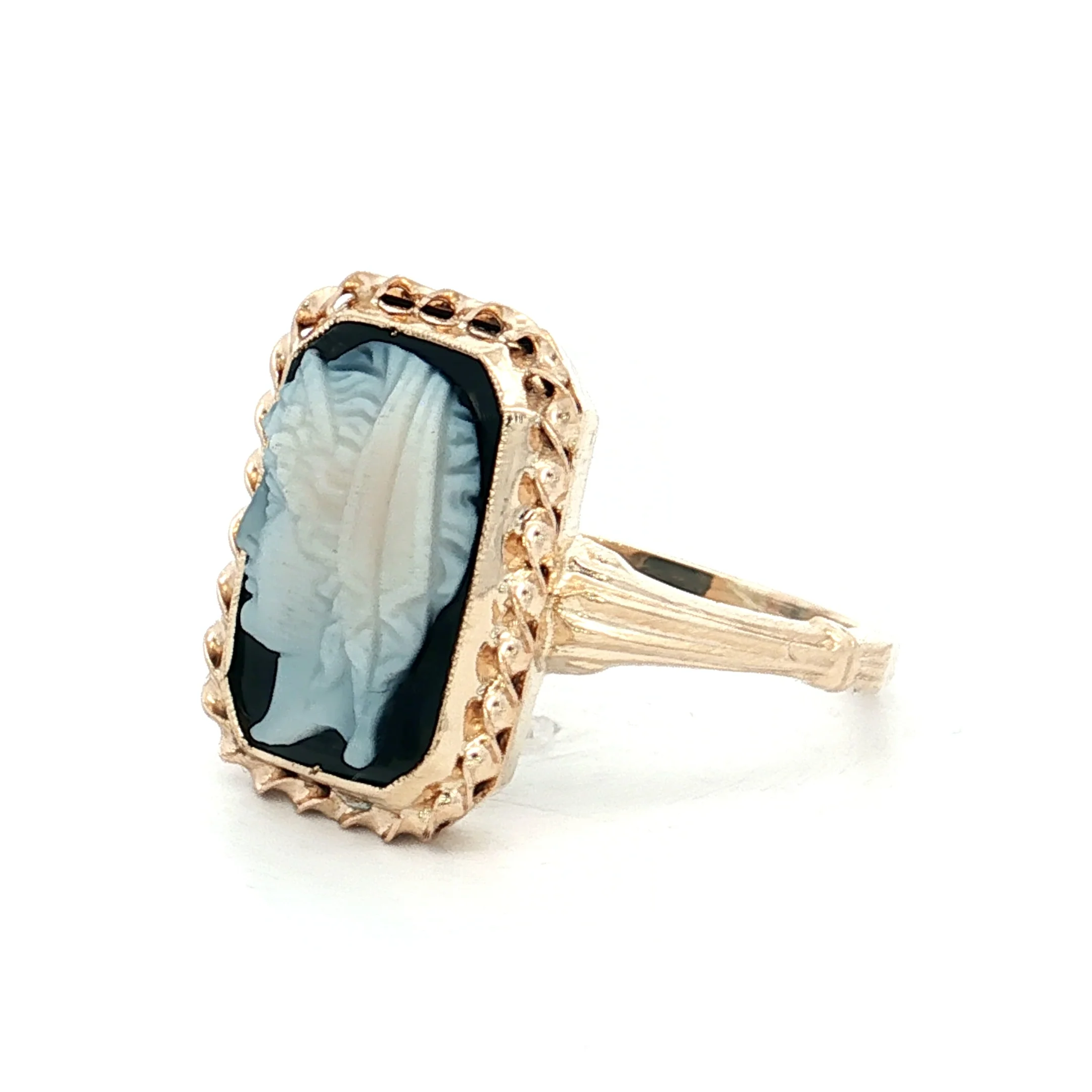 Vintage Mid-Century Sardonyx Cameo Cocktail Ring 14k - Image 2