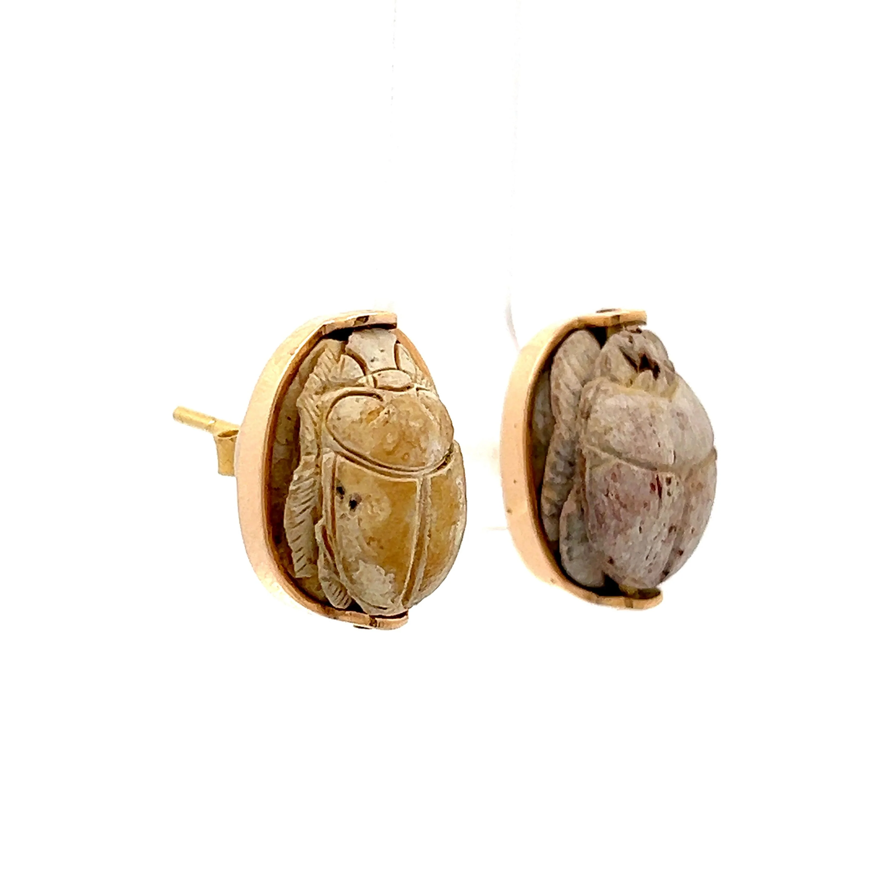 Vintage Mid-Century Scarab Beetle Earrings in 18k - Image 3