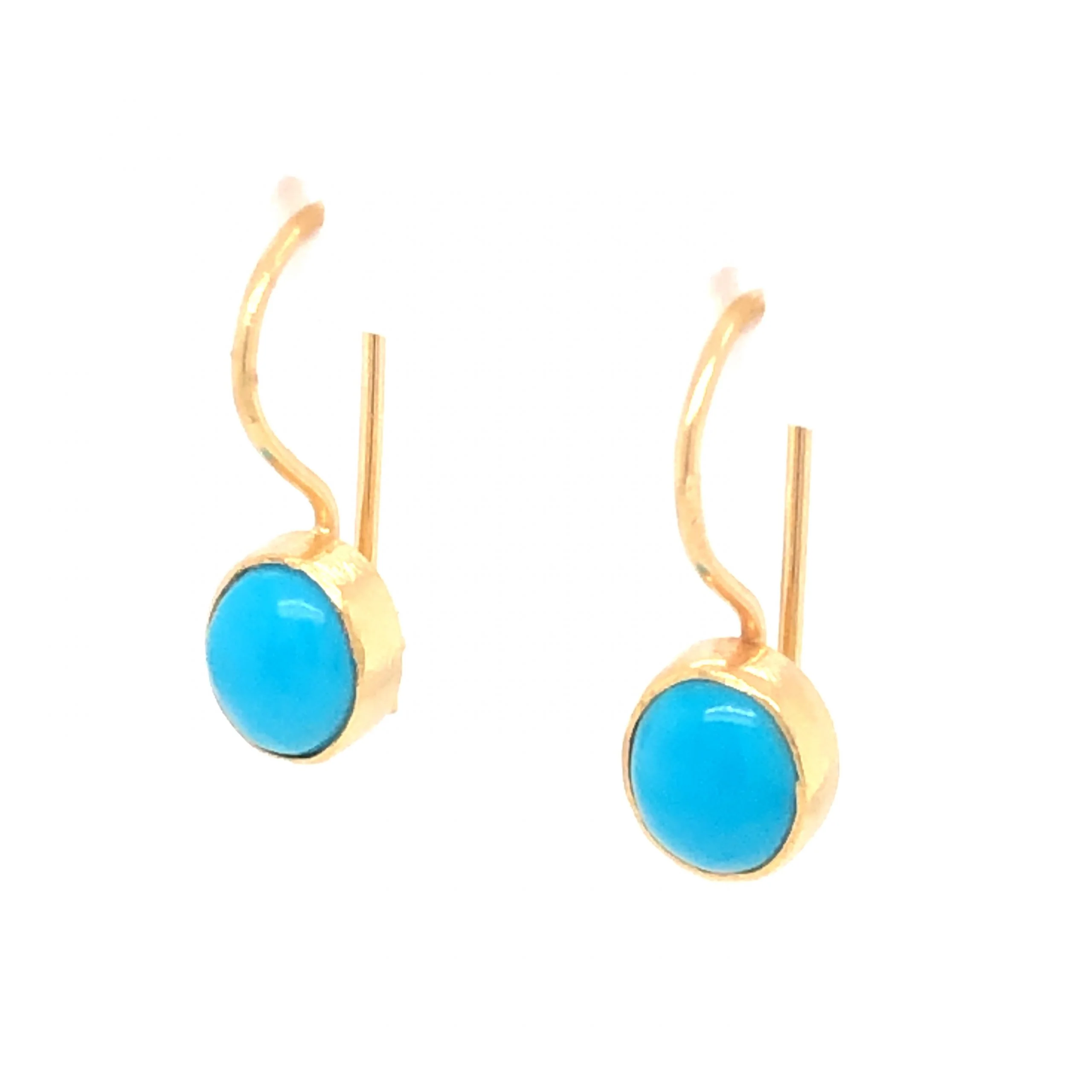 Vintage Mid-Century Turquoise Earrings in 18k Yellow Gold - Image 2