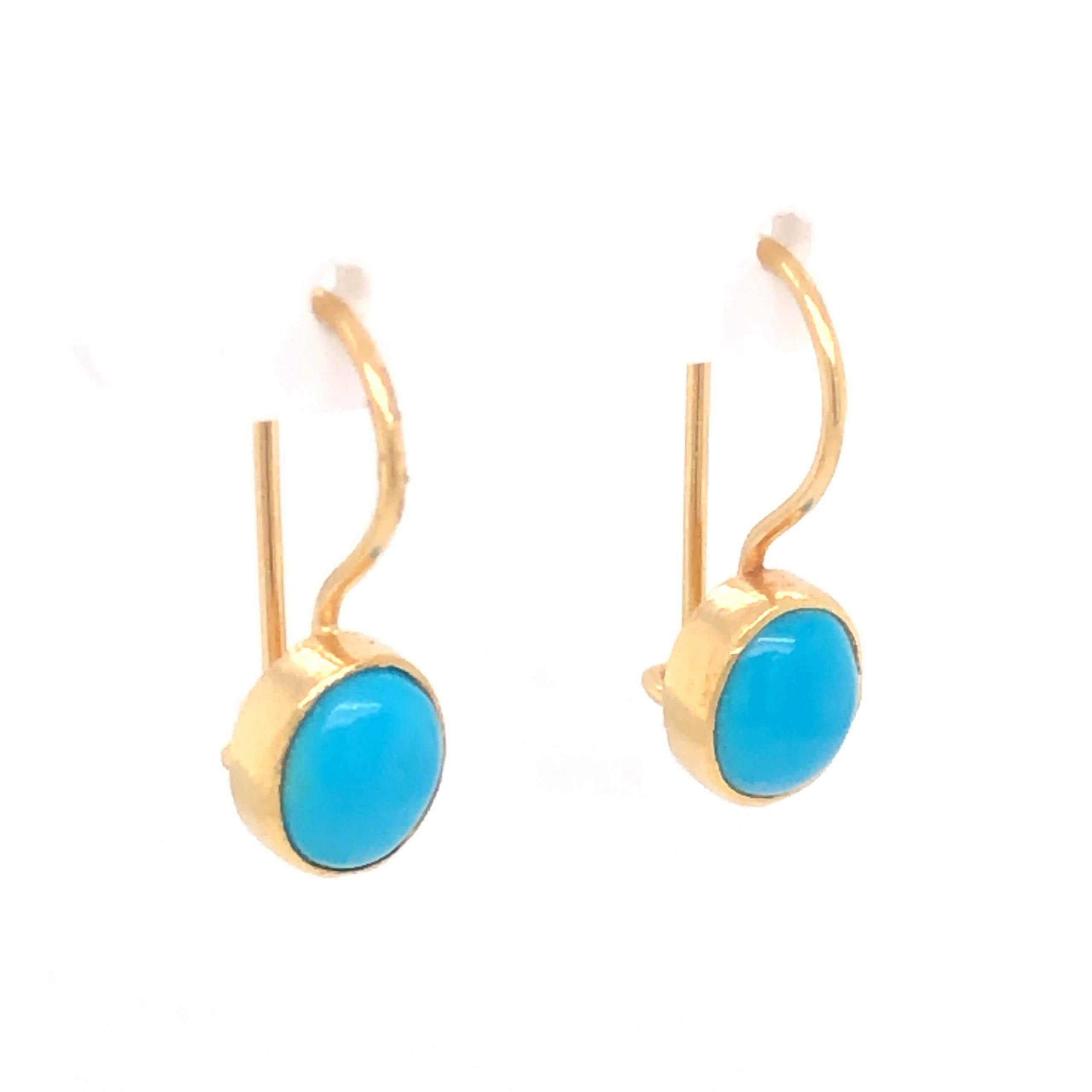 Vintage Mid-Century Turquoise Earrings in 18k Yellow Gold - Image 3