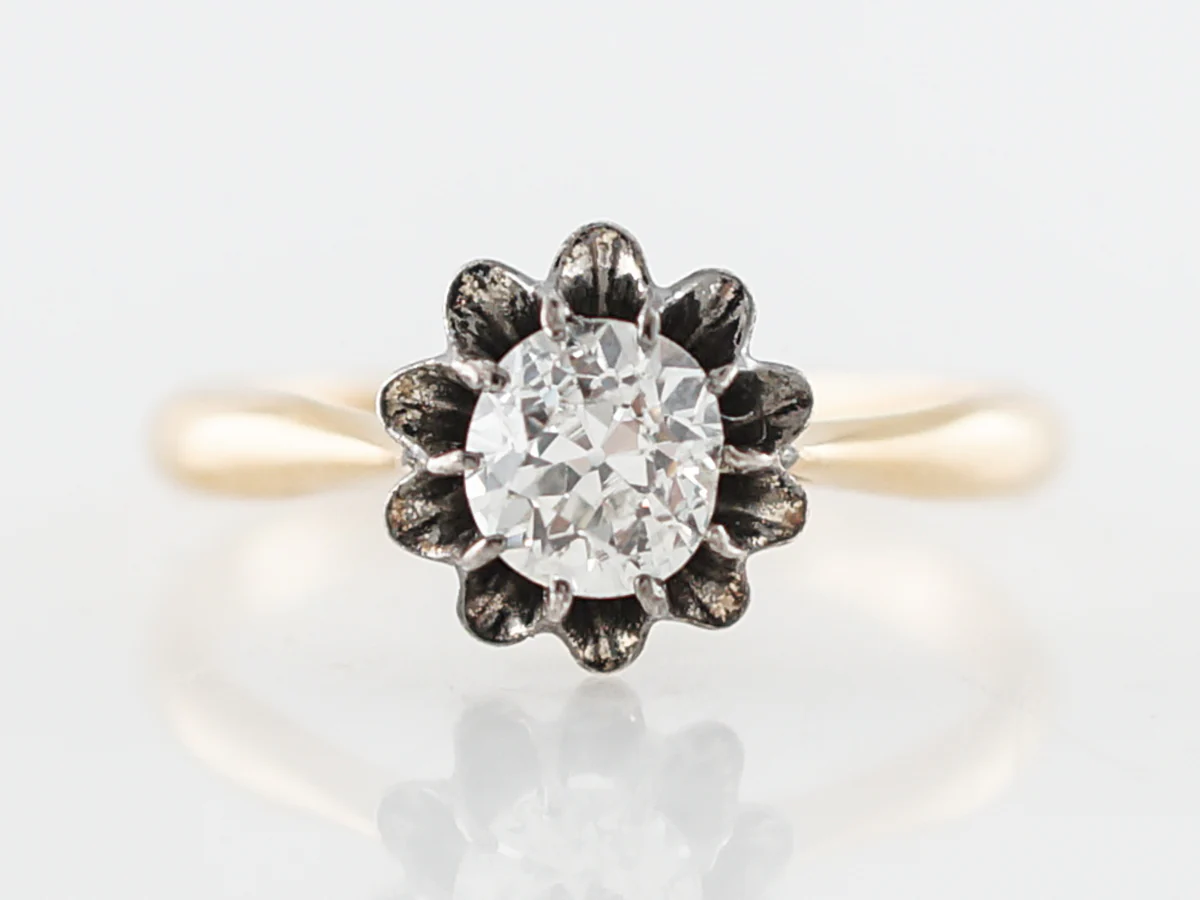Vintage Old Mine Cut Diamond Solitaire Engagement Ring in Yellow Gold
