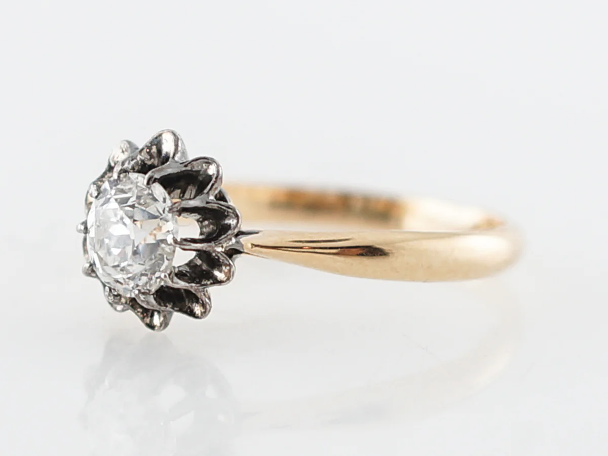 Vintage Old Mine Cut Diamond Solitaire Engagement Ring in Yellow Gold - Image 2