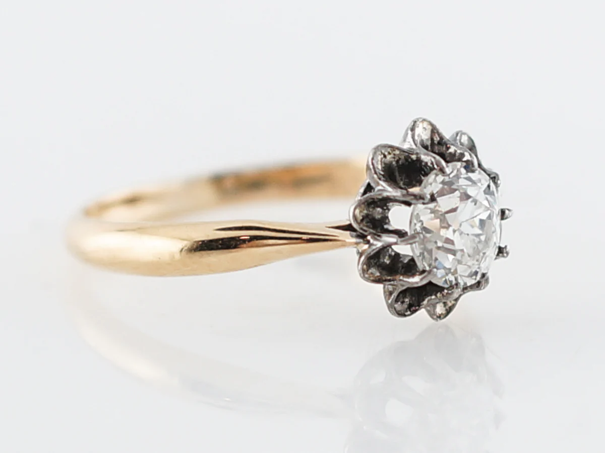Vintage Old Mine Cut Diamond Solitaire Engagement Ring in Yellow Gold - Image 3